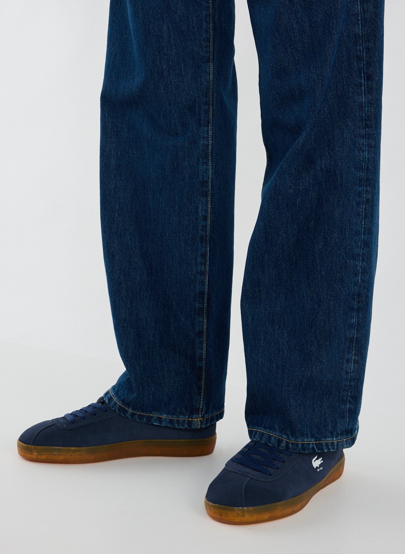 Leather and cotton blend sneakers LACOSTE Blue