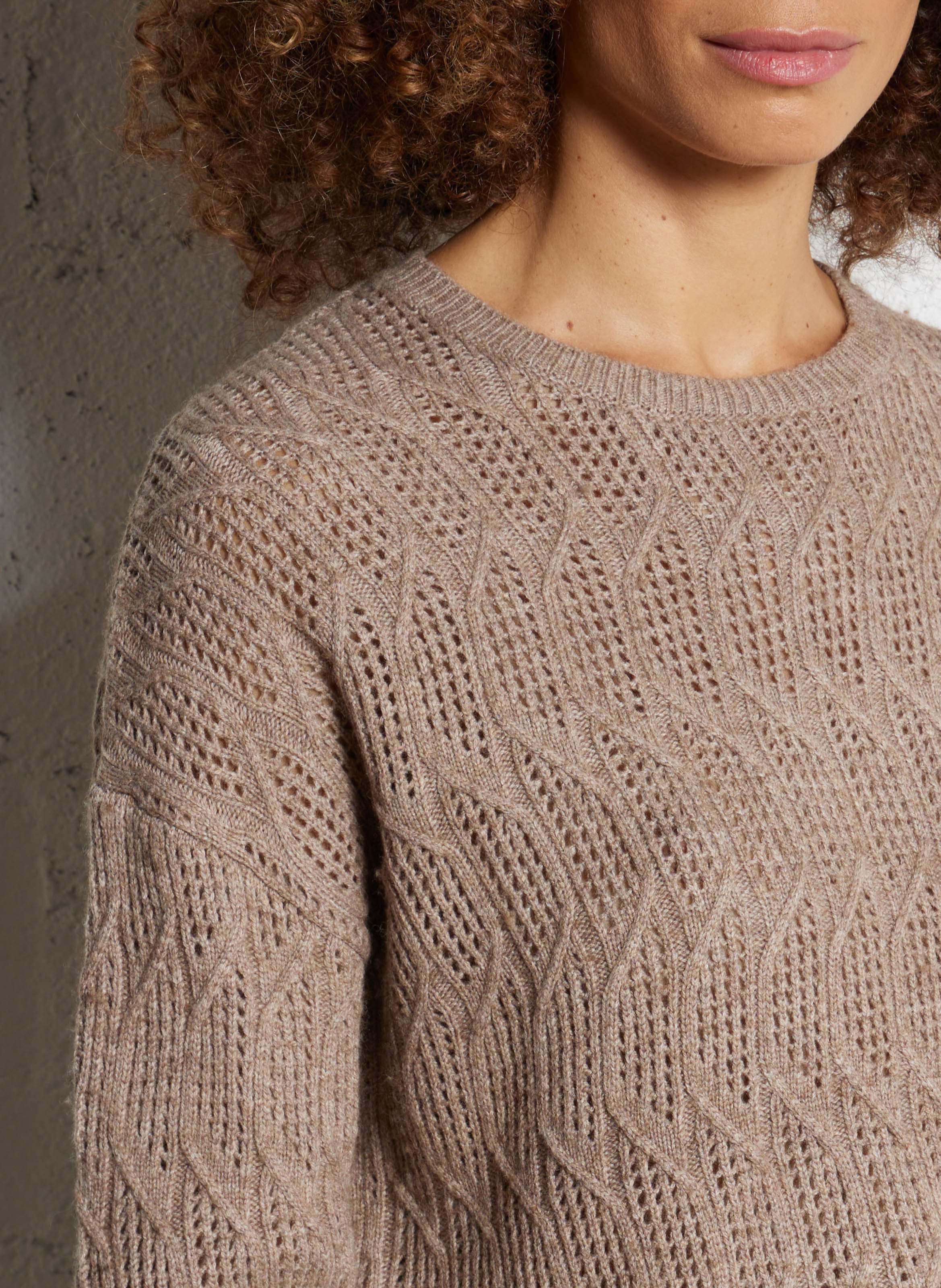 Pull ample col rond en maille ajourée IKKS Beige