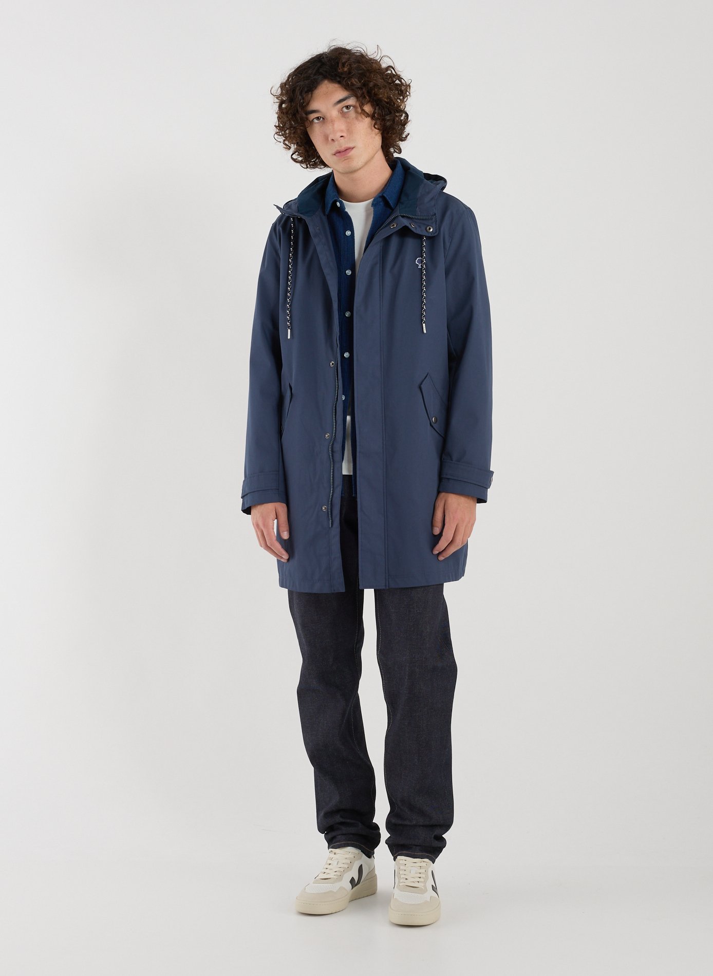Straight raincoat with high collar in blended cotton FAGUO Blue