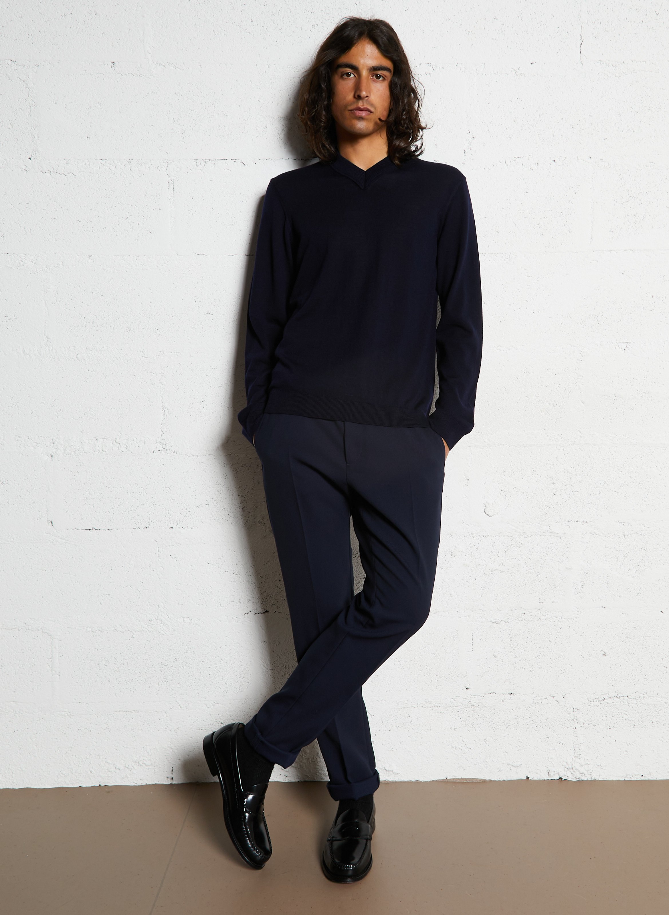 Pull col v en laine IKKS Bleu