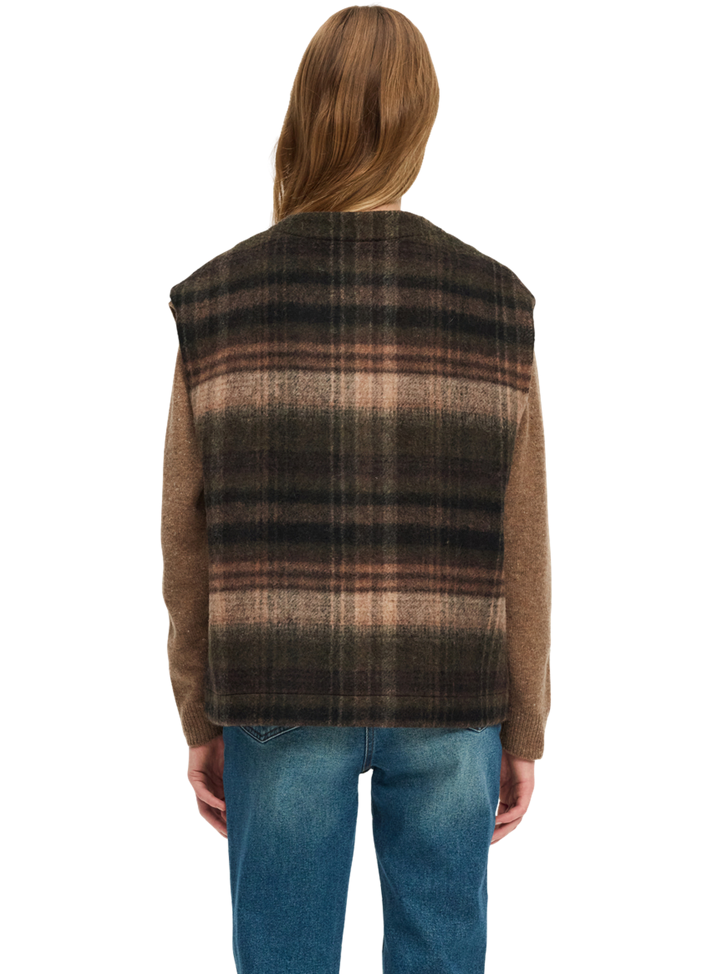 Veste sans manche à carreaux - noura PABLO Marron