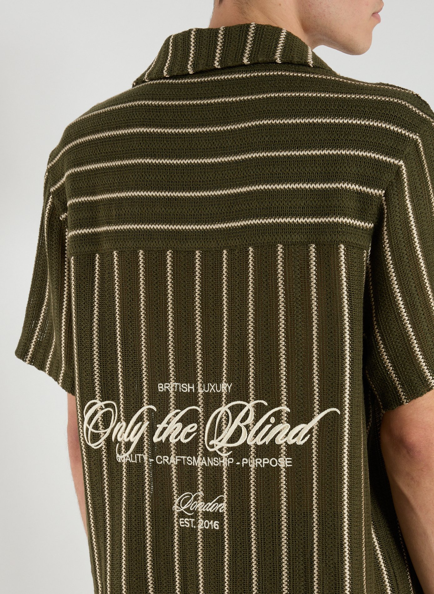 Cuban collar shirt in striped cotton blend ONLY THE BLIND Green