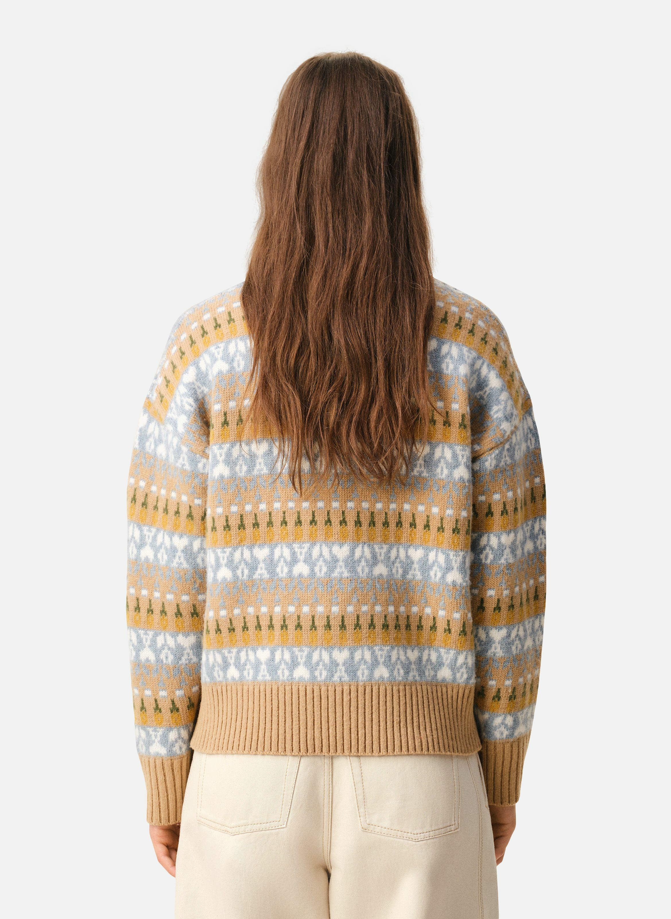 Polo jacquard en laine unisexe AMI PARIS Marron