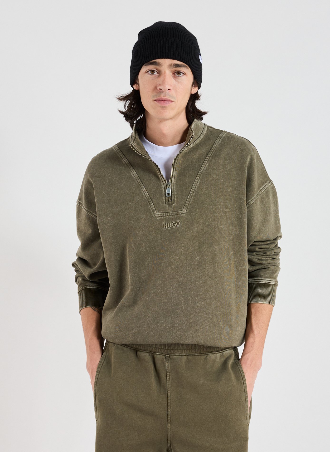HUGO BLUE Oversized cotton sweatshirt Khaki