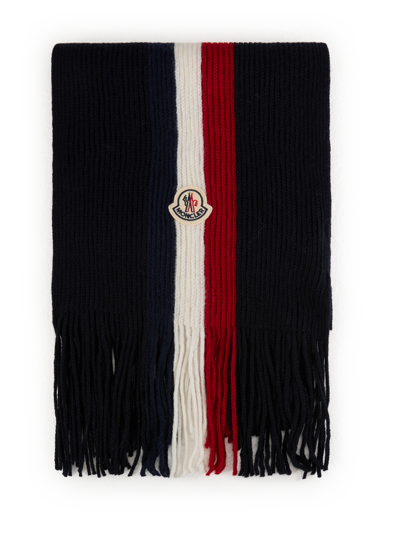 MONCLER Virgin wool fringed scarf Blue