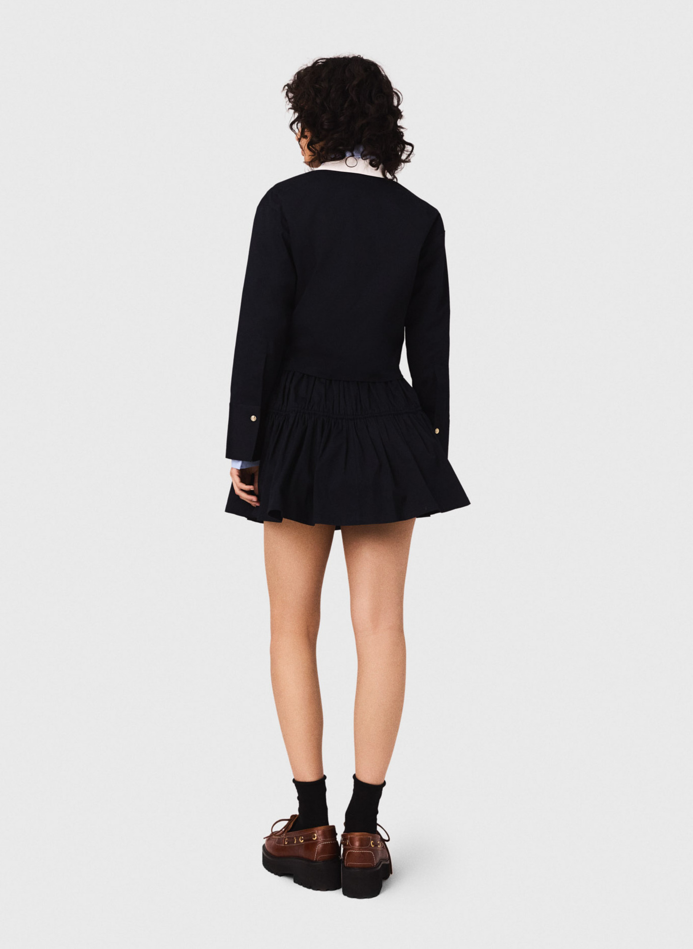 Jupe courte évasée en coton mélangé MAJE Bleu