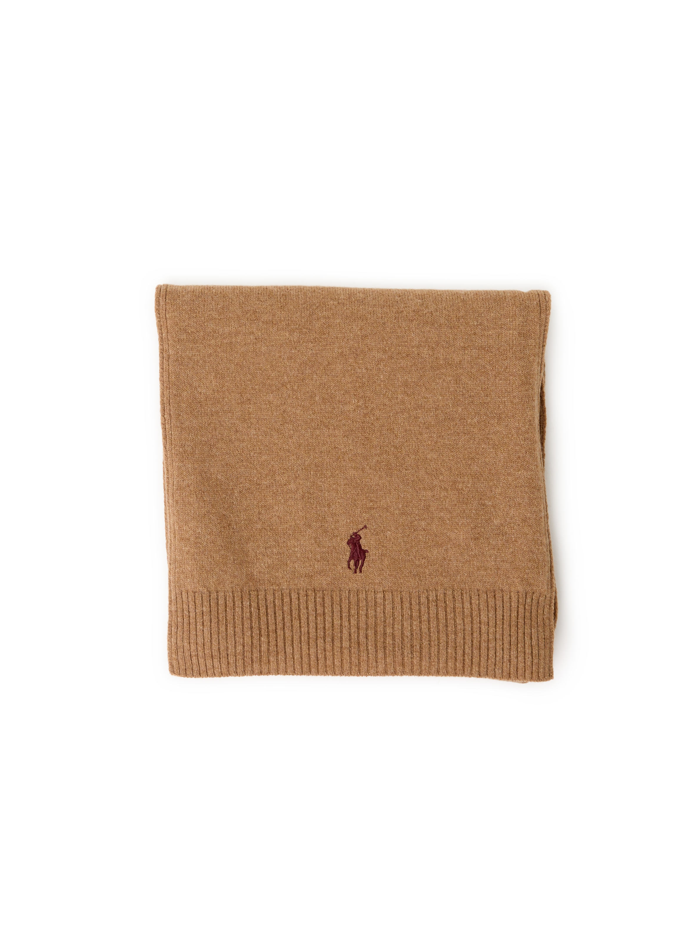 POLO RALPH LAUREN Echarpe droit brodé en laine mérinos Marron