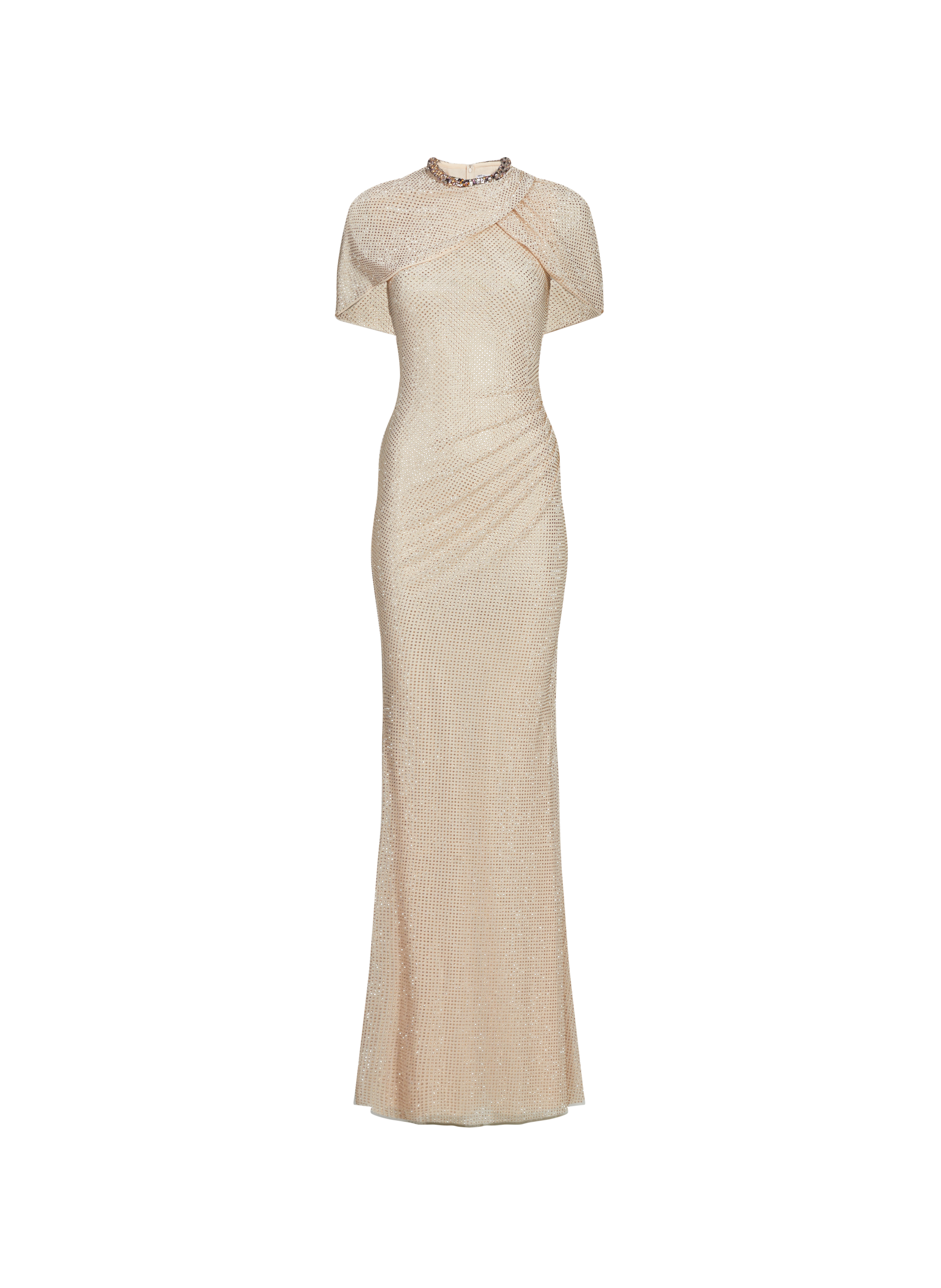 SELF PORTRAIT Long dress with round neck Beige