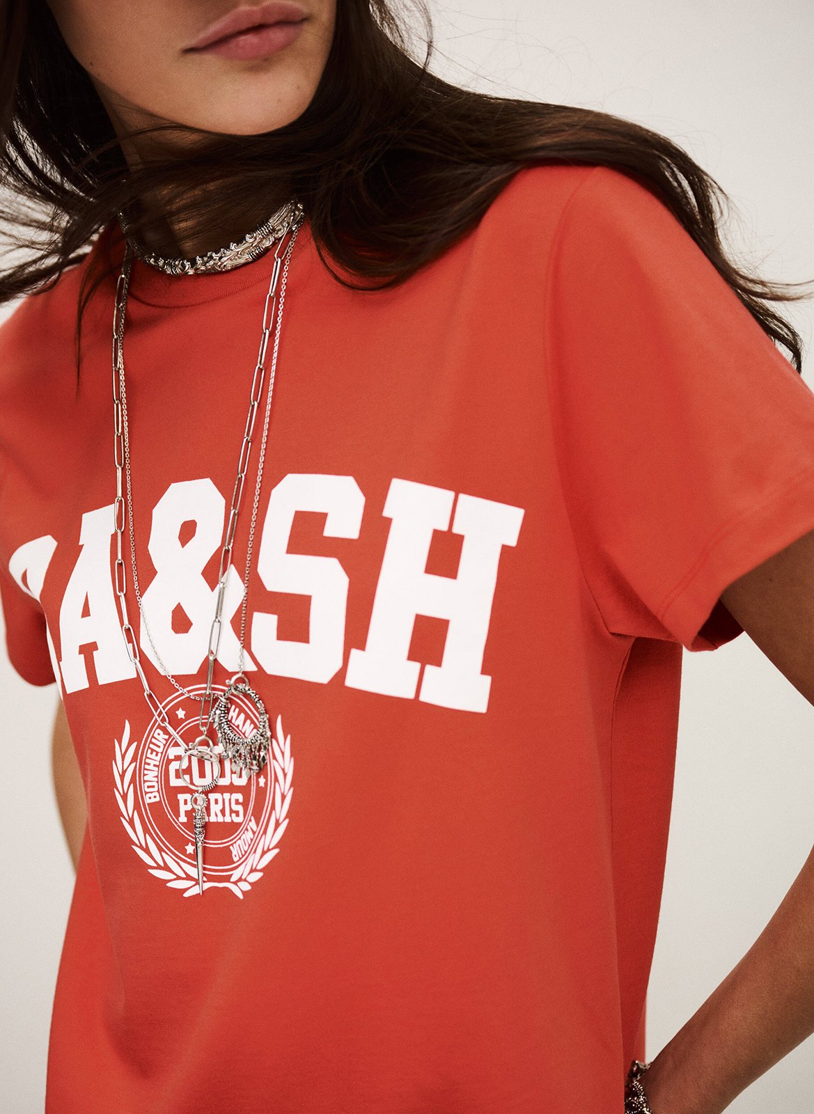 Tee-shirt droit sérigraphié en coton ioni BA&SH Rouge