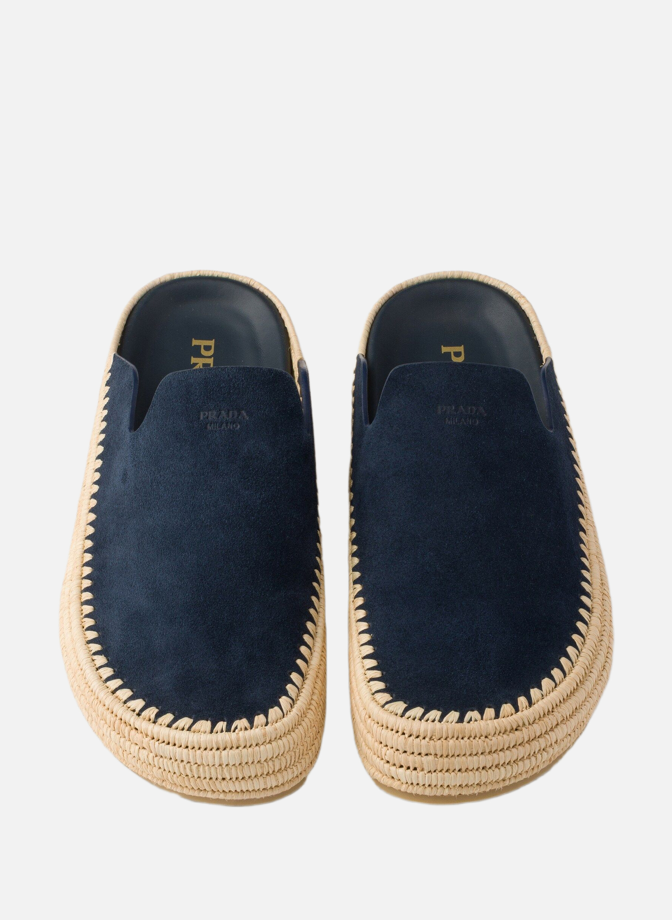 Mules en veau velours PRADA Bleu