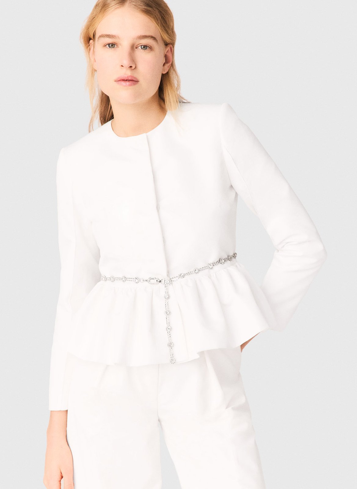 Veste courte évasée col rond MAJE Blanc