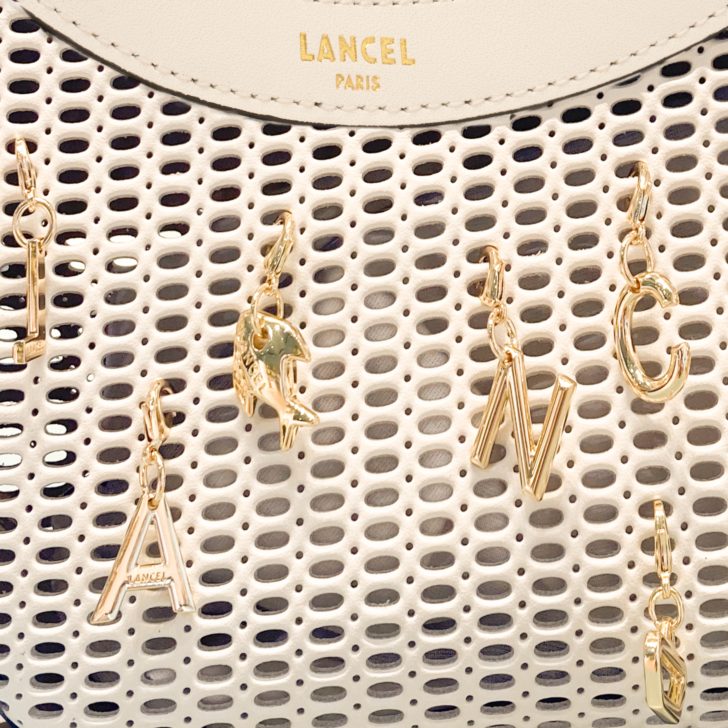 Sac zippé m double porté avec charms croisette de lancel en cuir LANCEL Blanc