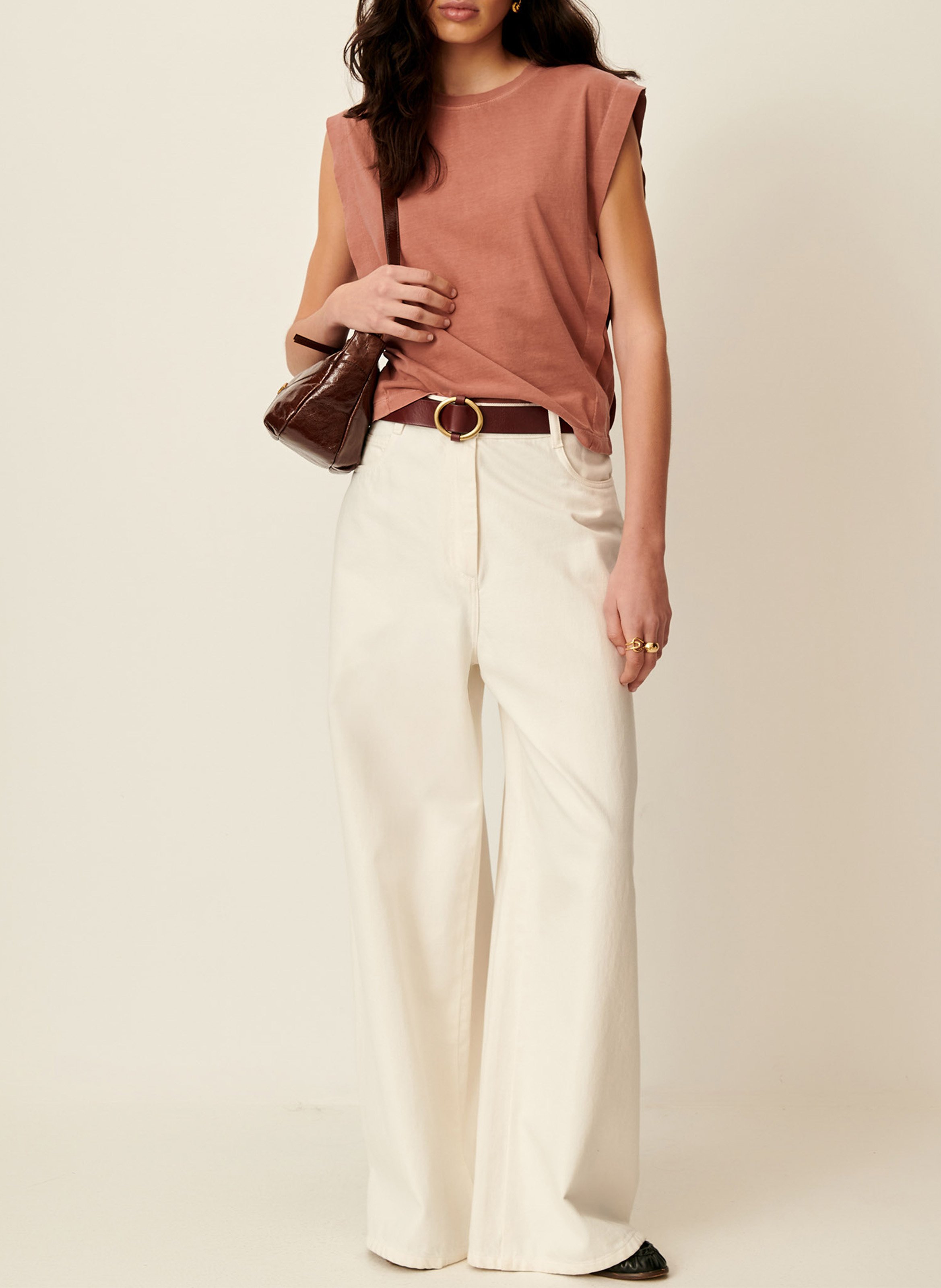 Tee-shirt col rond en coton orlando SESSUN Marron