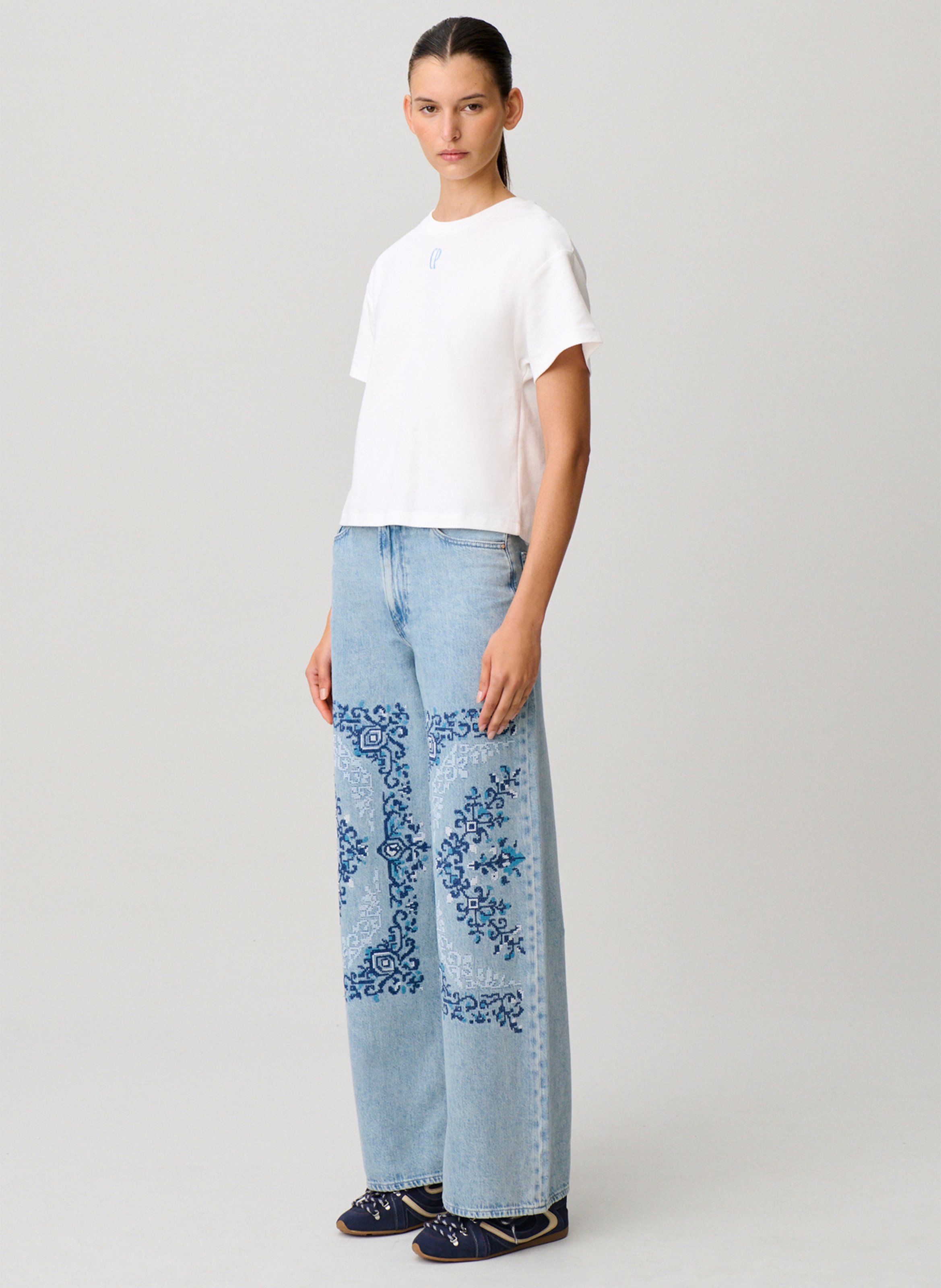 Tee-shirt col rond en coton CLAUDIE PIERLOT Beige