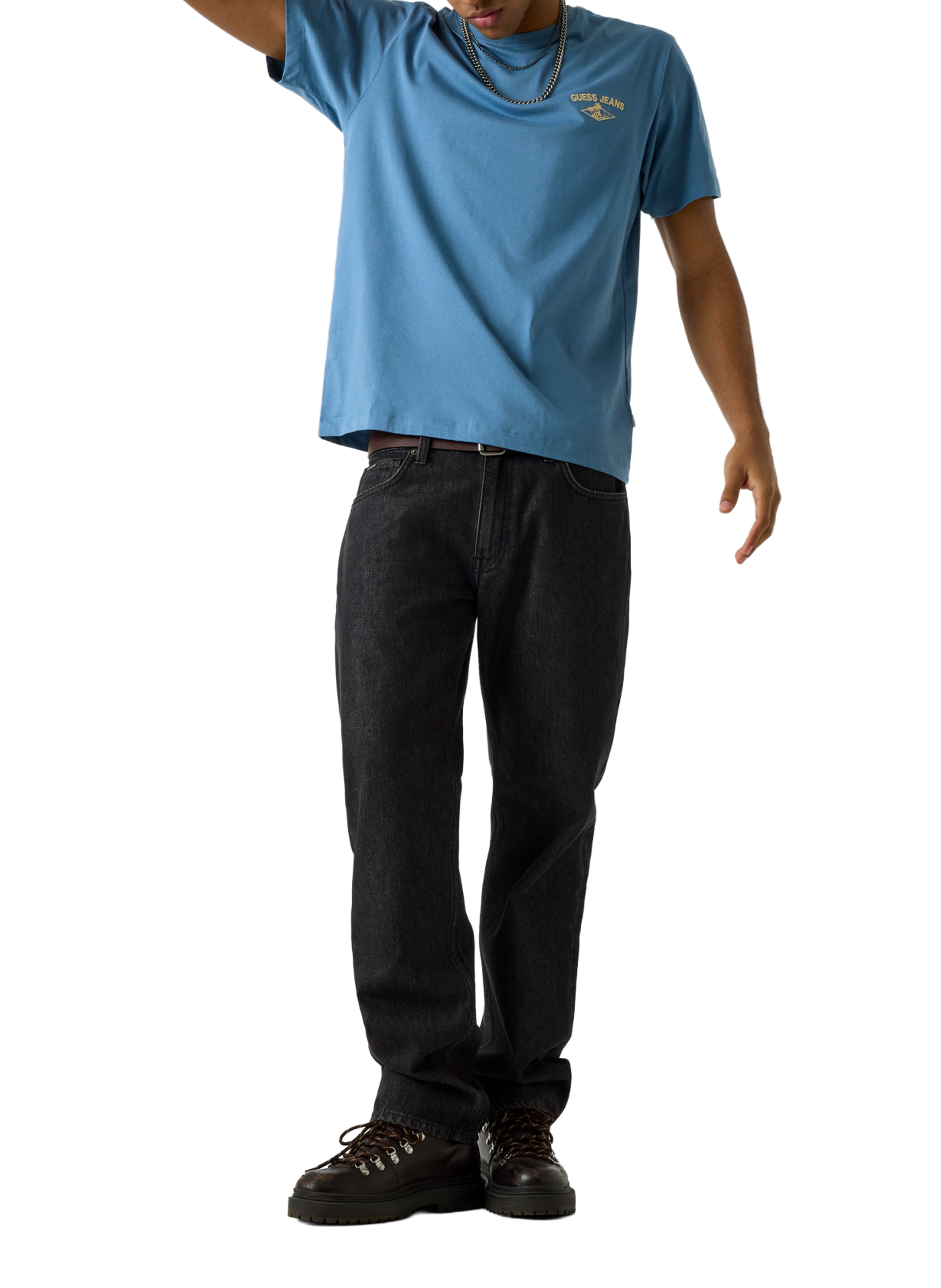 Embroidered cotton logo T-shirt GUESS Blue