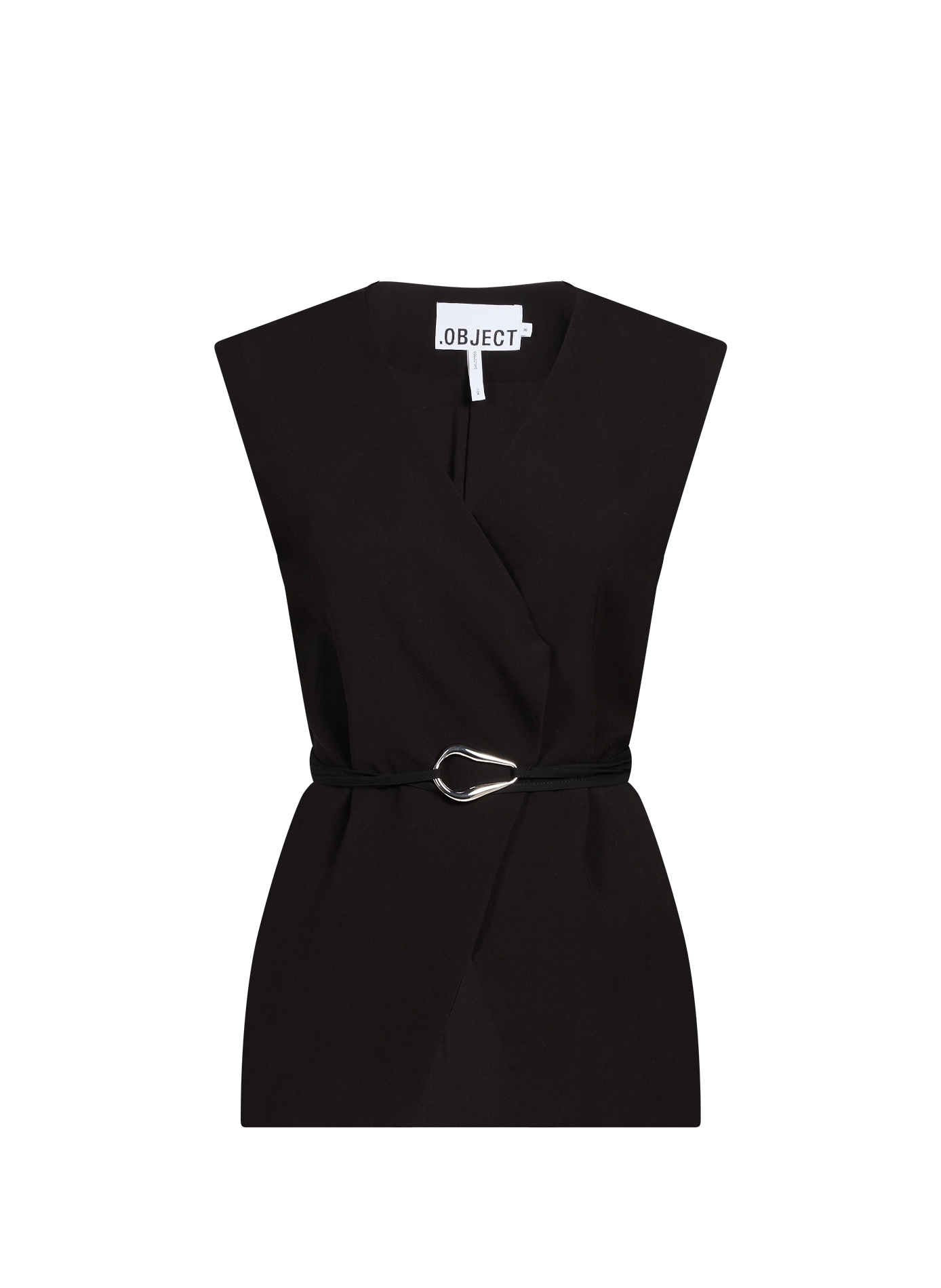 Sleeveless vest with crossover closure and belt OBJECT Black