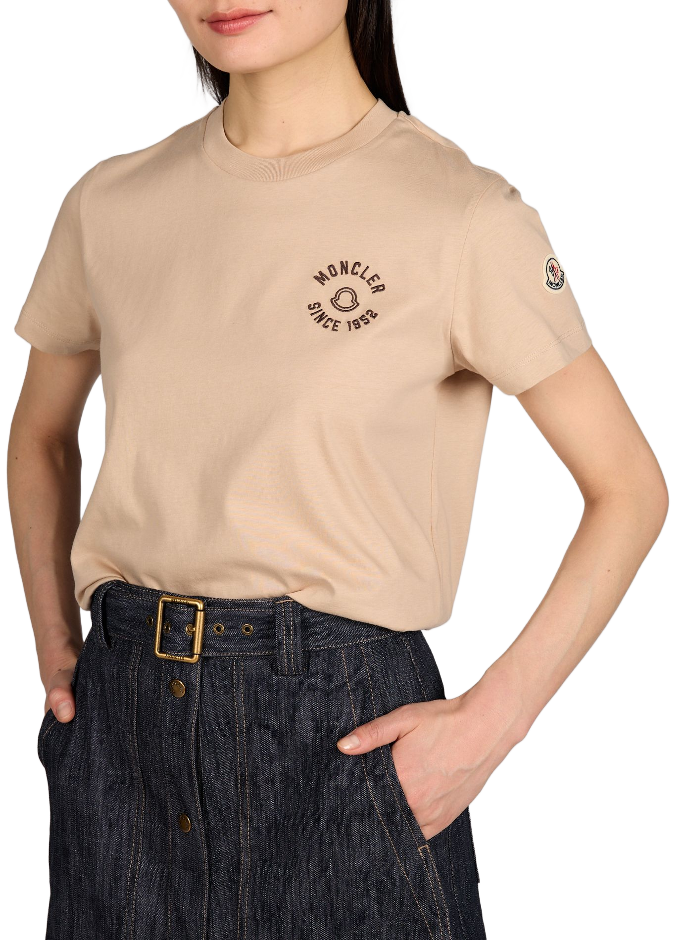 T-shirt broderie poitrine en coton MONCLER Beige