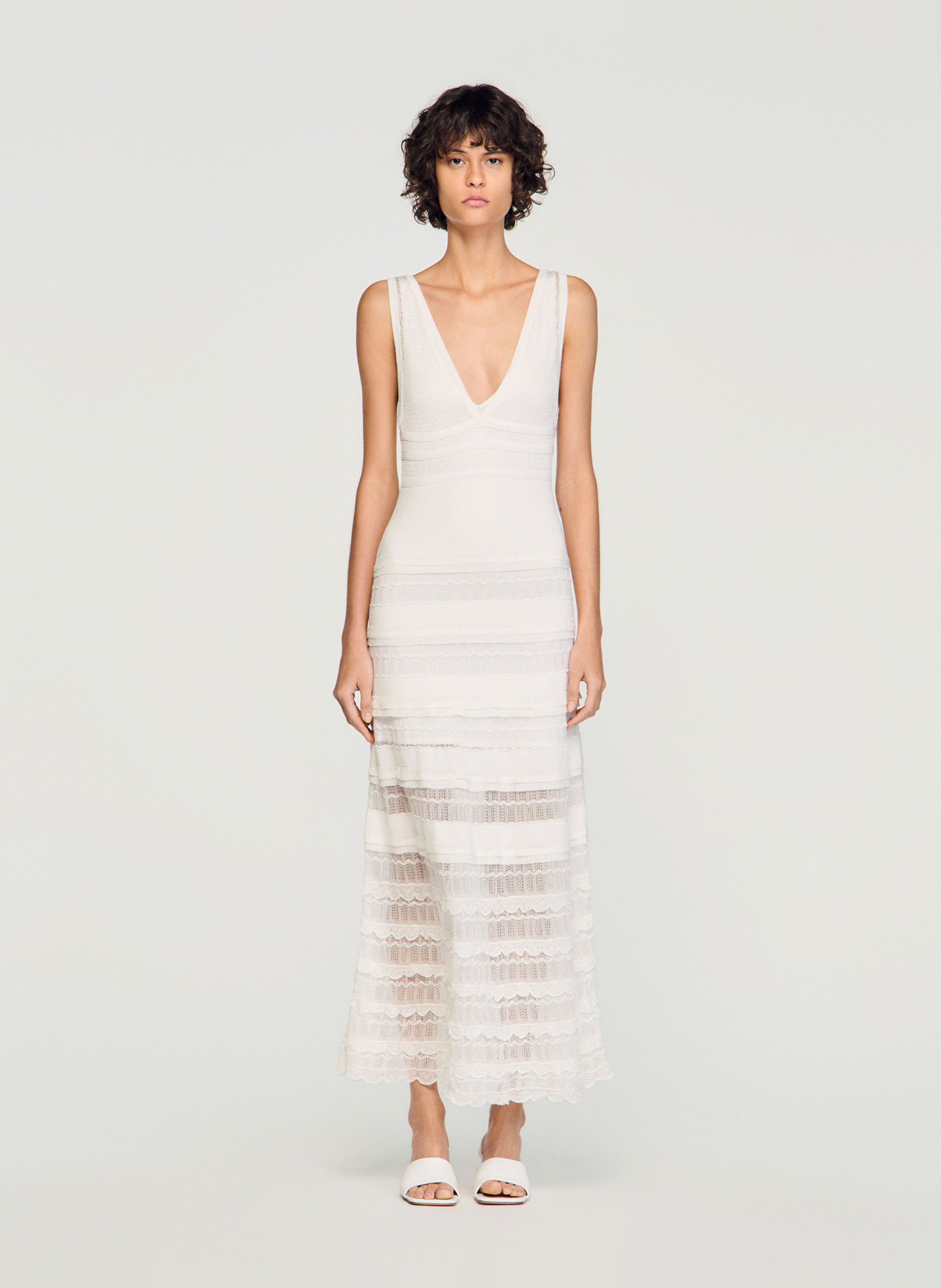 Robe longue encolure v SANDRO Blanc