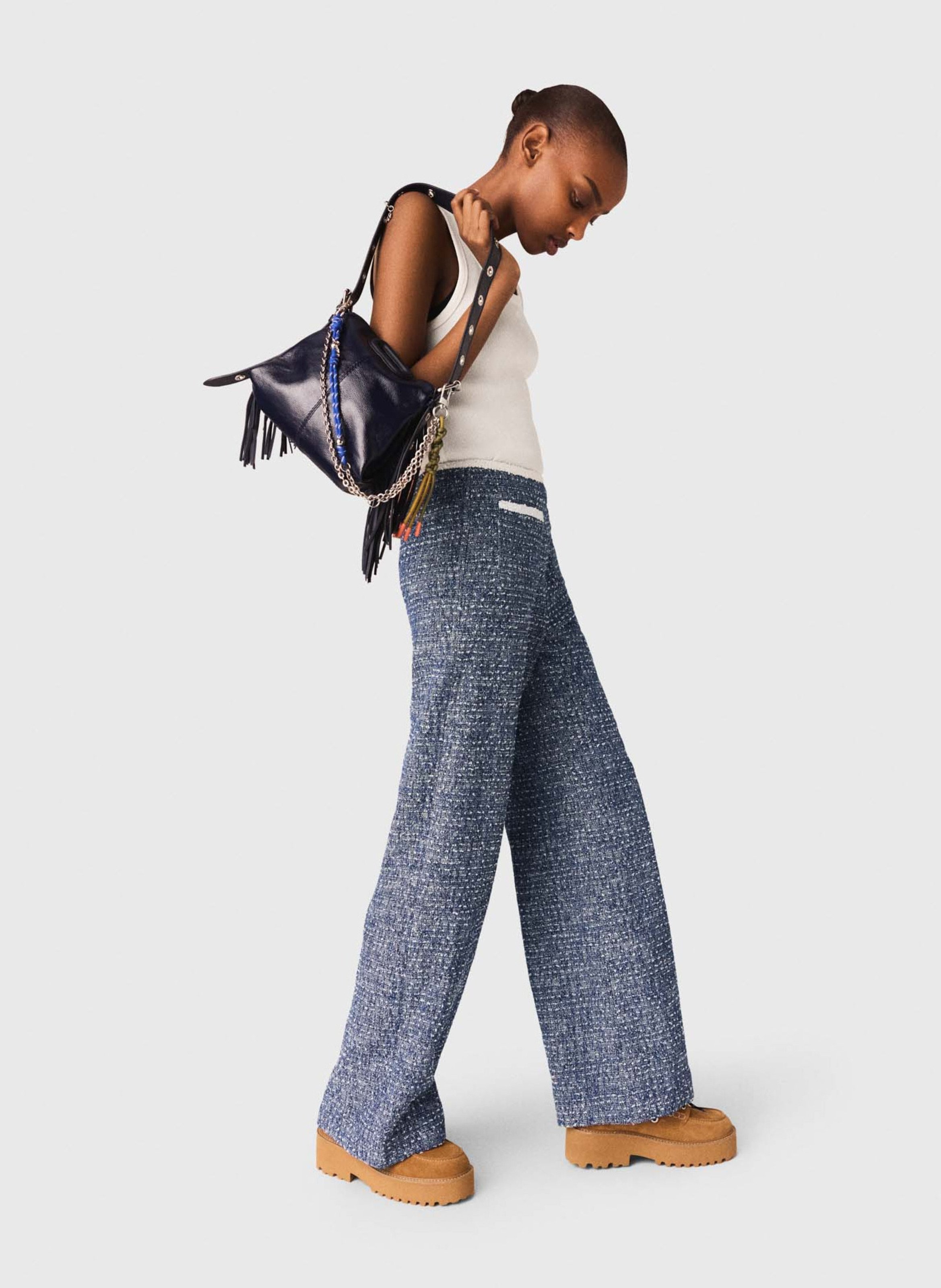 Pantalon droit en tweed Bleu