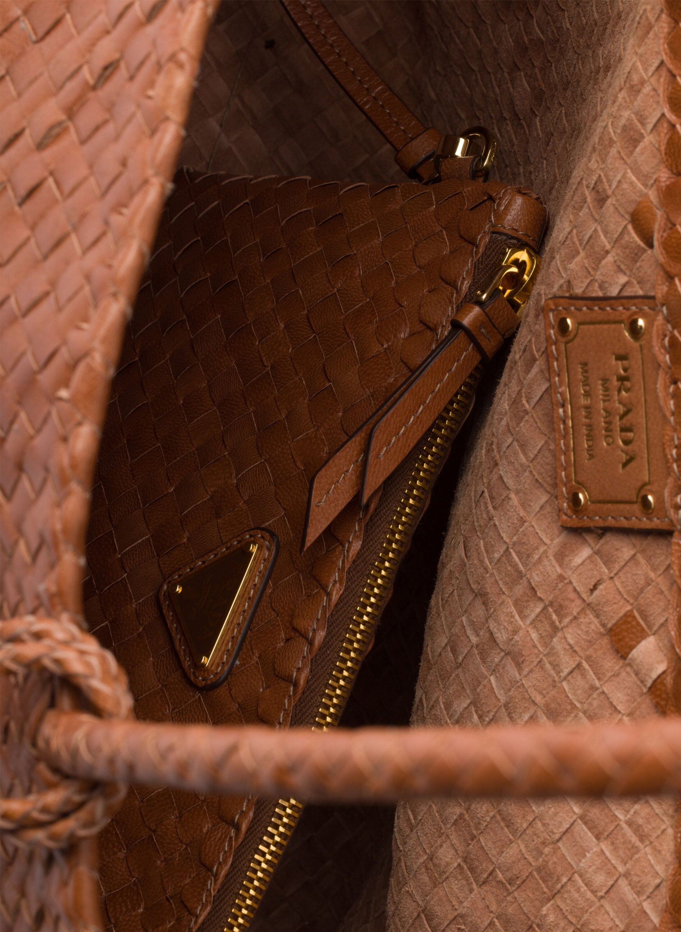 Grand cabas en cuir PRADA Marron