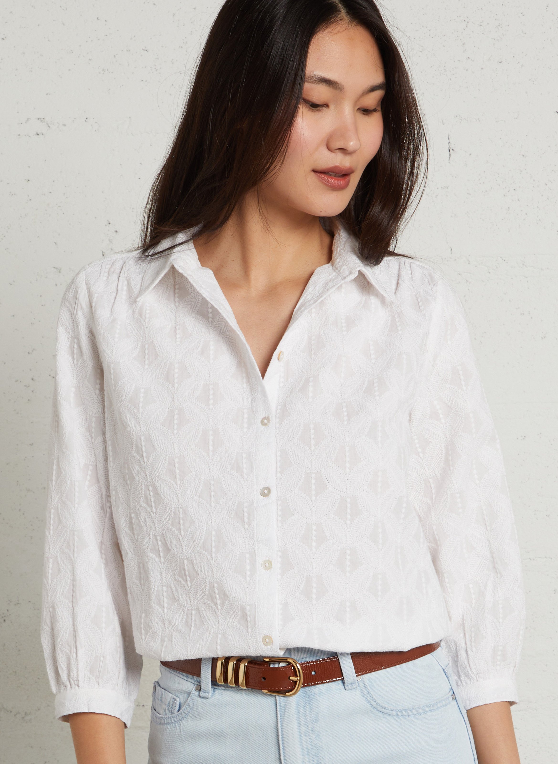 Chemise brodée col classique duke MAISON 123 Blanc