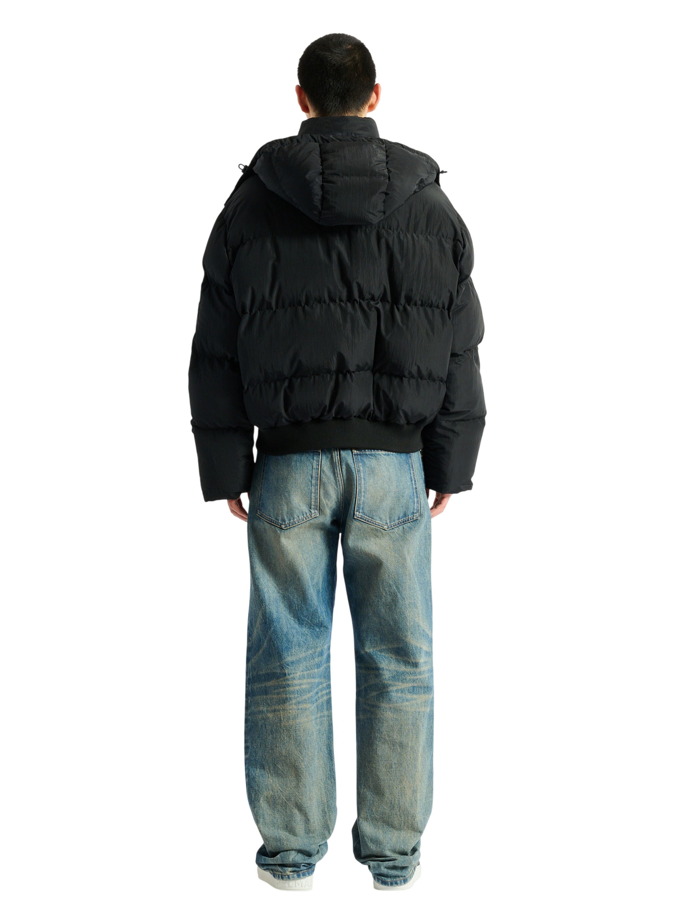 Doudoune en nylon et cuir BALMAIN Noir
