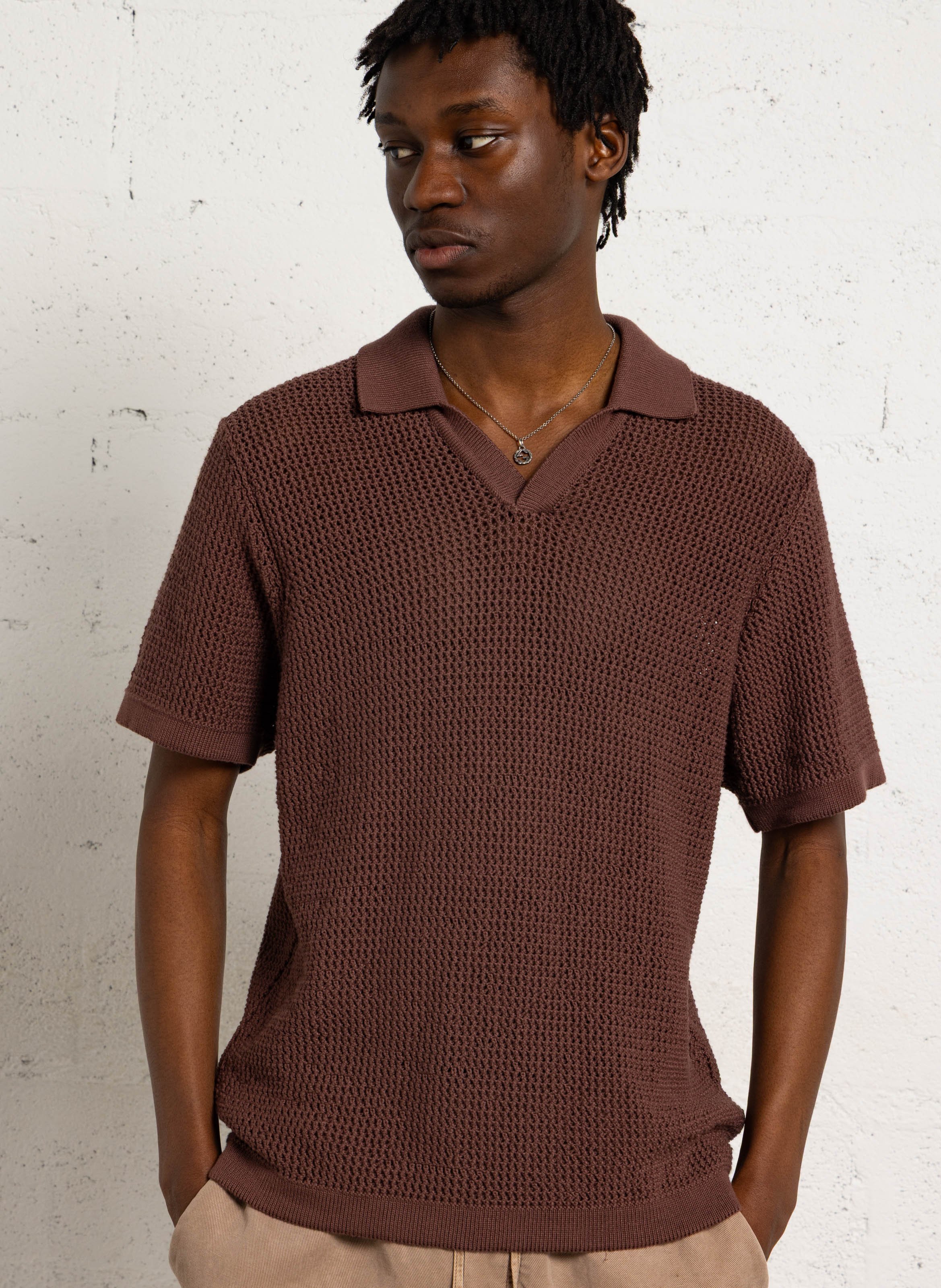 Polo droit en coton mélangé IKKS Marron