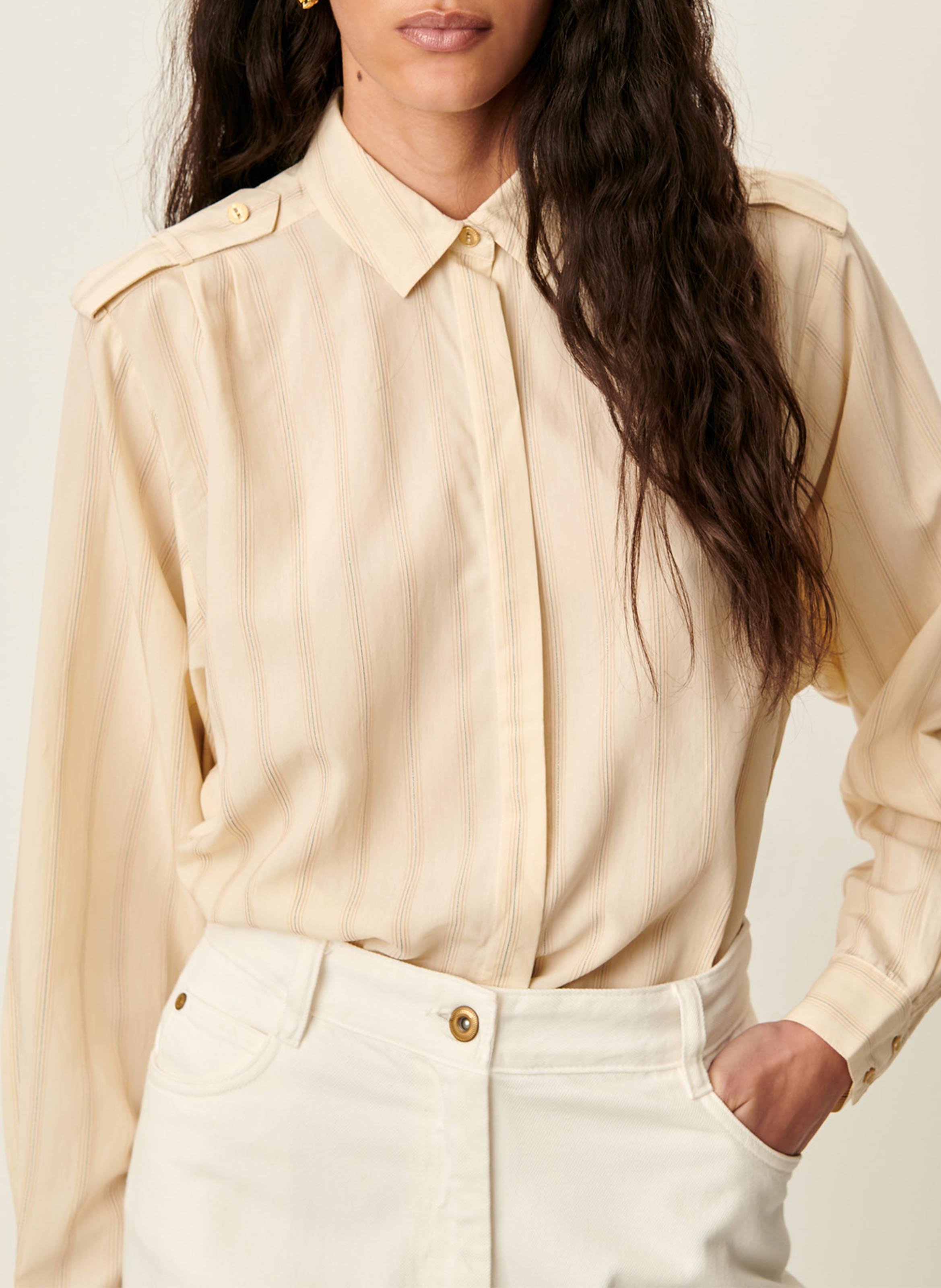 Chemise oversize en laine mélangée rayée SESSUN Beige
