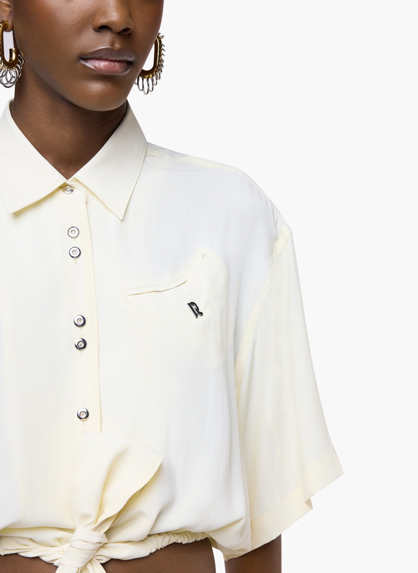 Crop top chemise en crepe de chine avec détail de noeud RABANNE Blanc