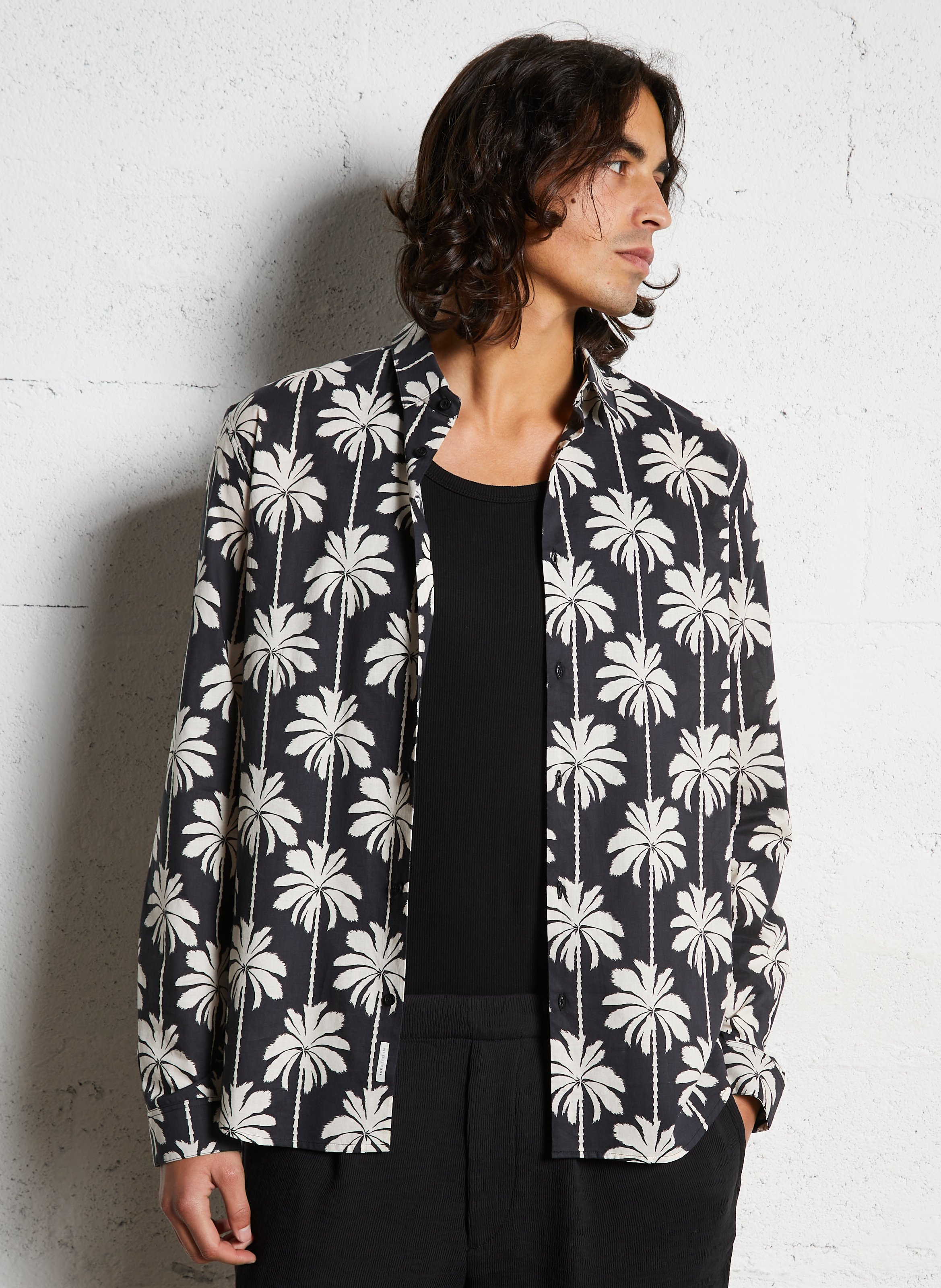 Chemise slim-fit col parisien imprimée en coton IKKS Noir