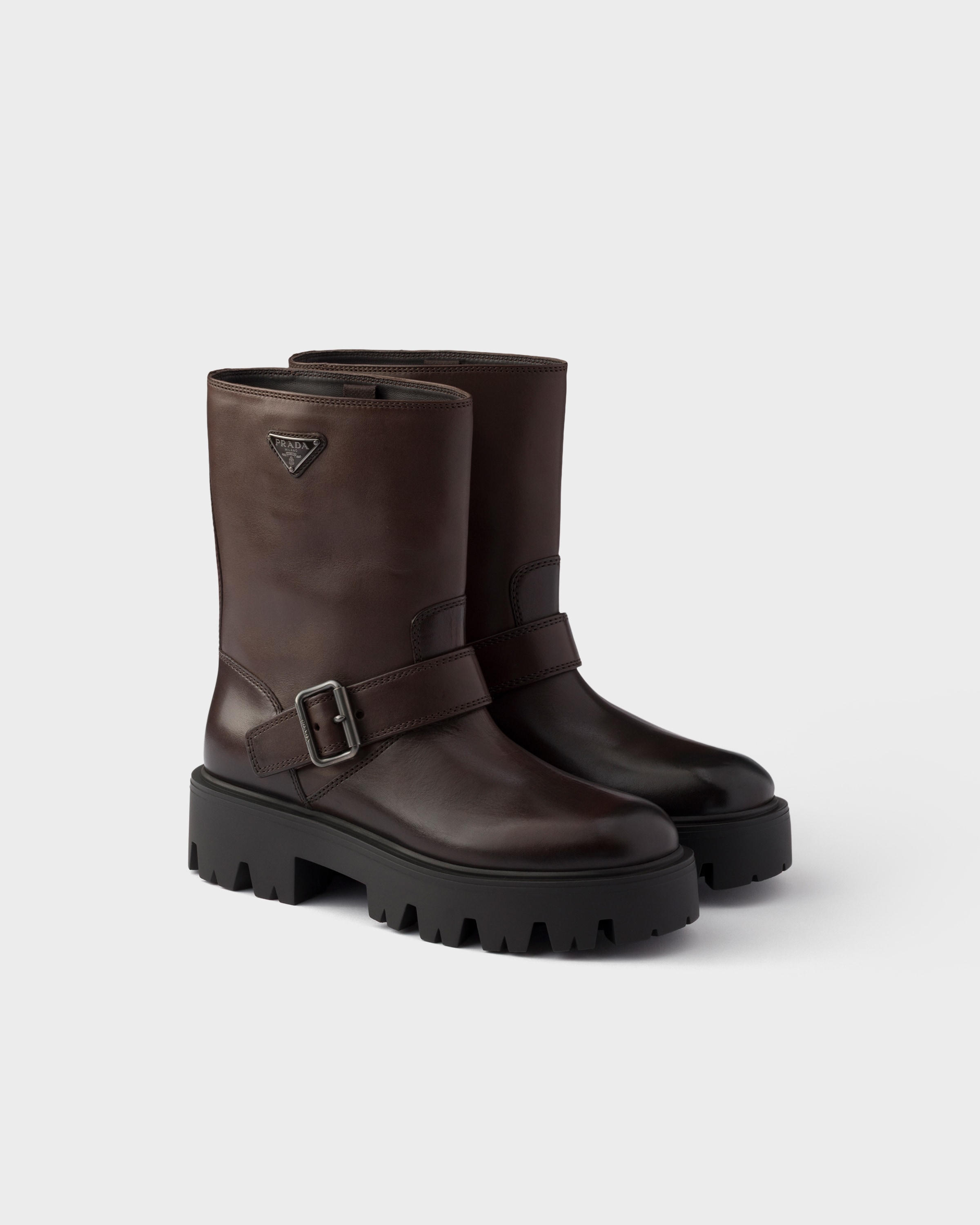 Bottes mi-mollet en cuir PRADA Marron