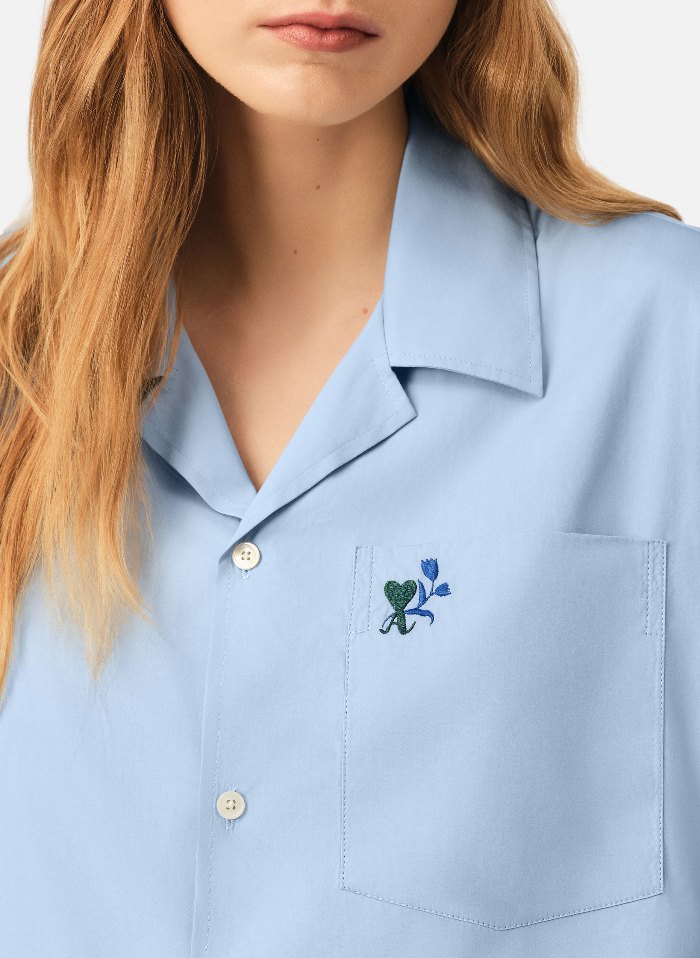 Chemise boxy manches courtes ami de coeur tulipe unisexe en coton AMI PARIS Bleu