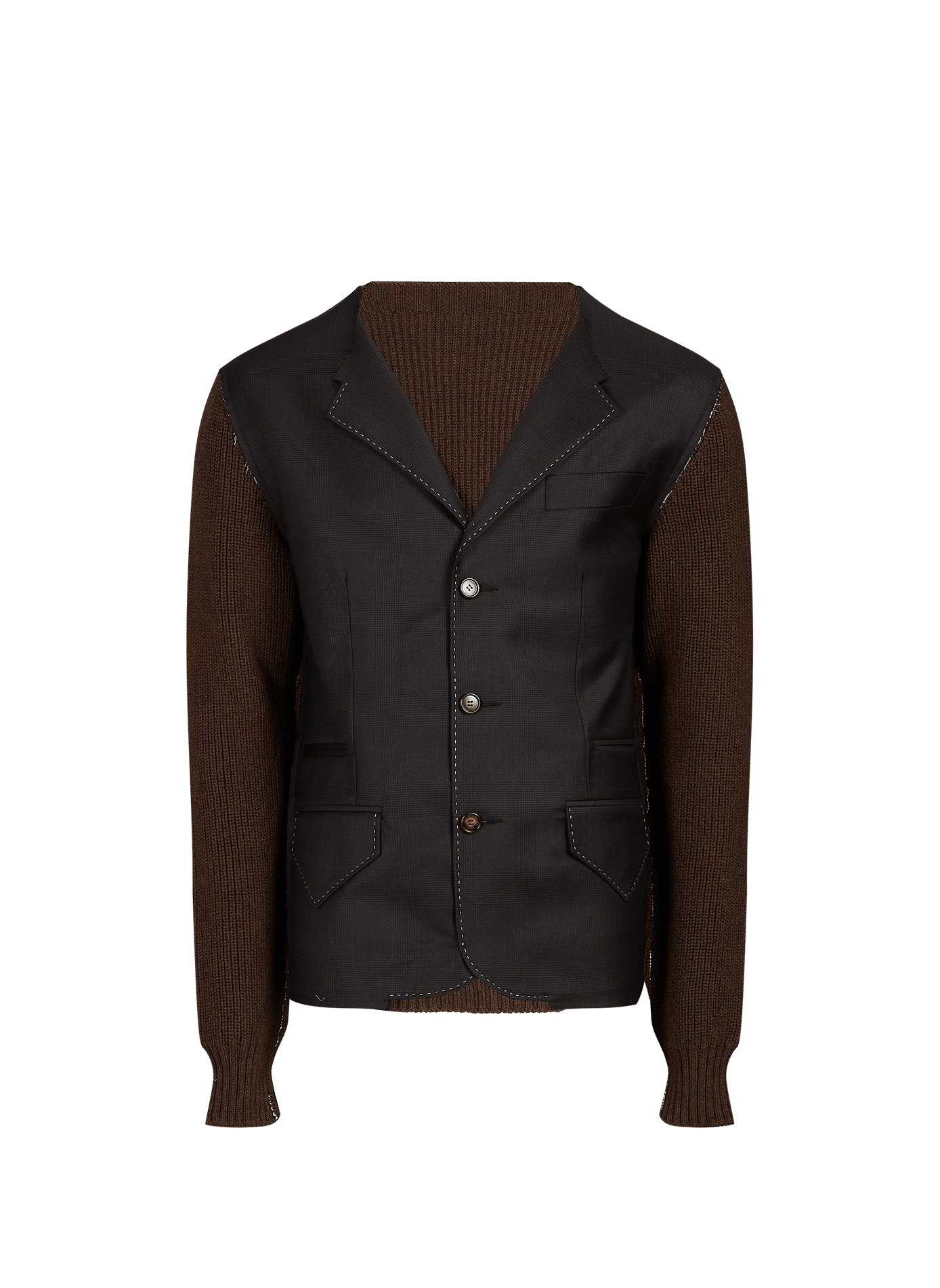 Wool blend bi-material blazer SONIA CARRASCO Brown