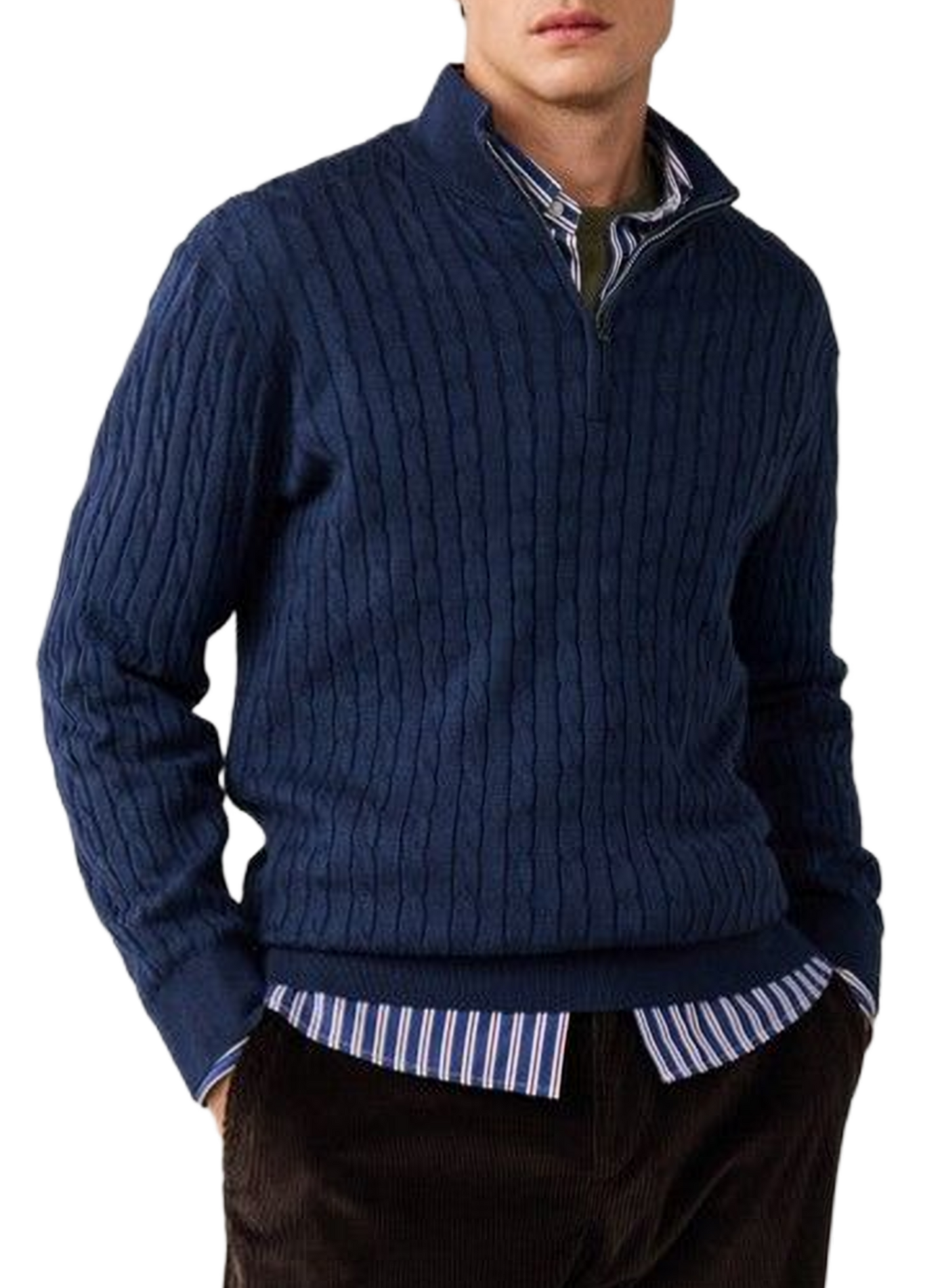 High-neck zip-up sweater in a cotton blend FACONNABLE Blue