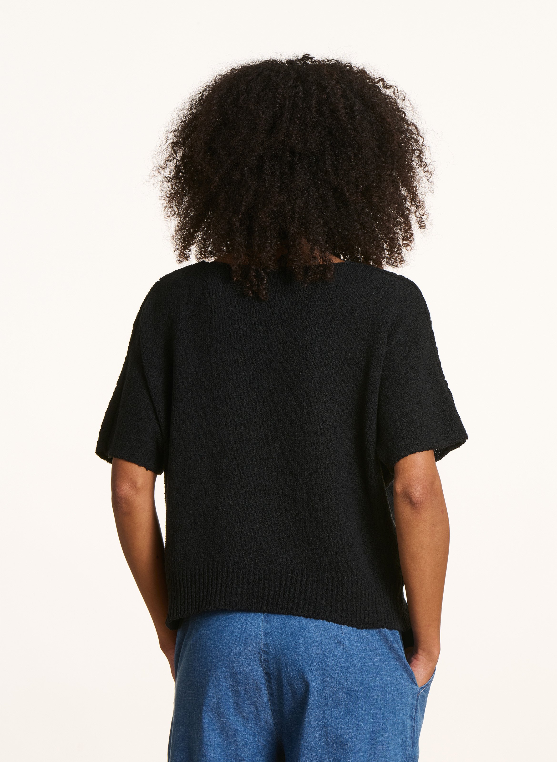 Oversized trui met V-hals van een katoenmix met gerecycled katoen LA FEE MARABOUTEE Zwart