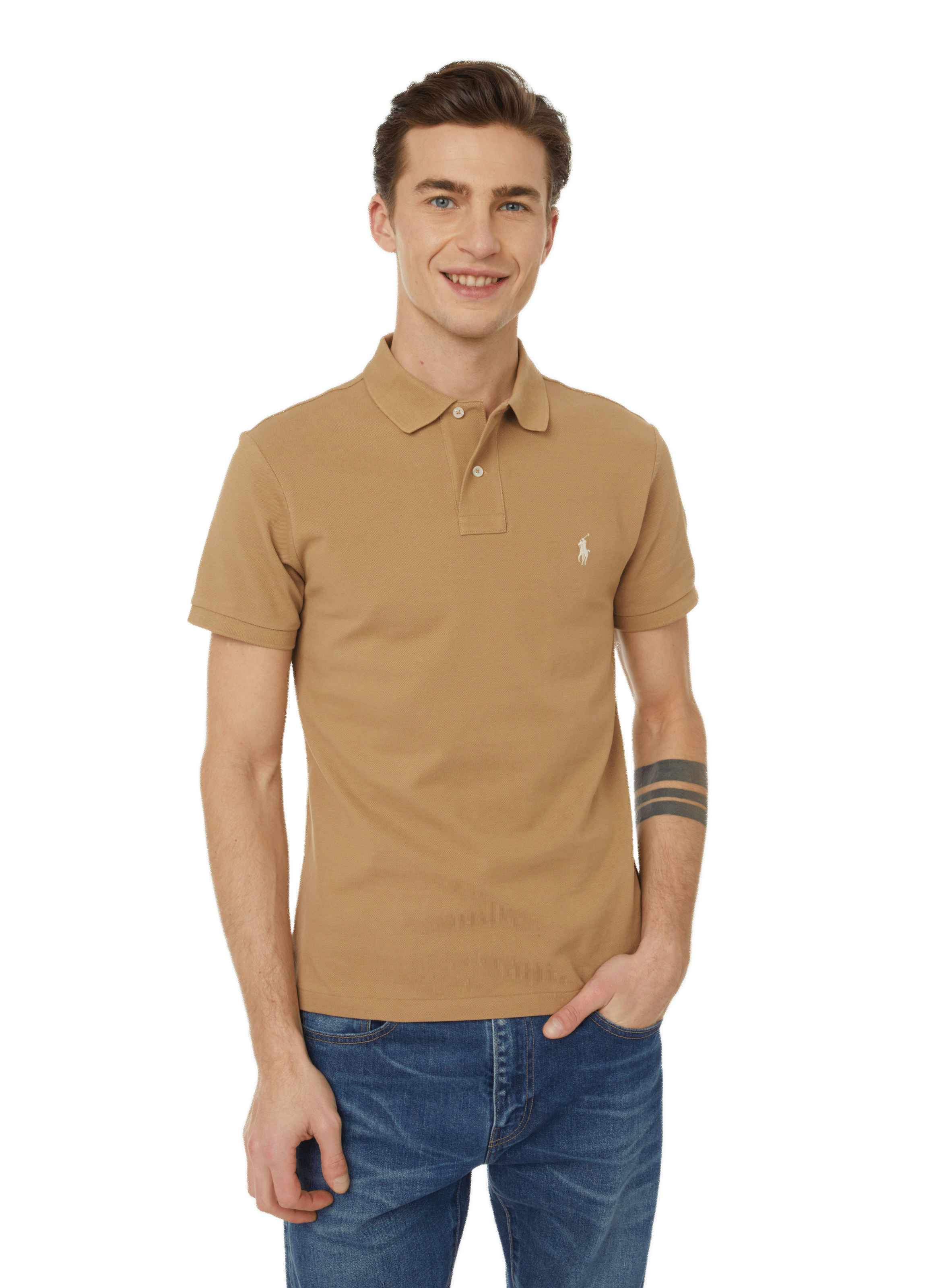 POLO RALPH LAUREN Polo slim en maille piqué de coton Marron