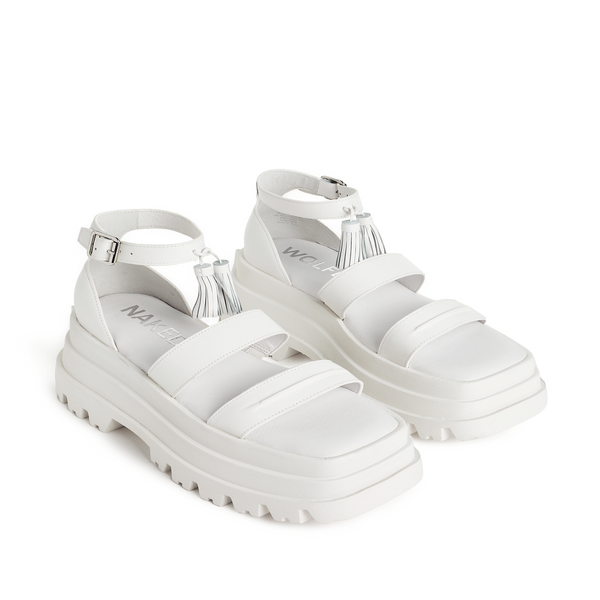 Naked Wolfe Leather Platform Sandals In White