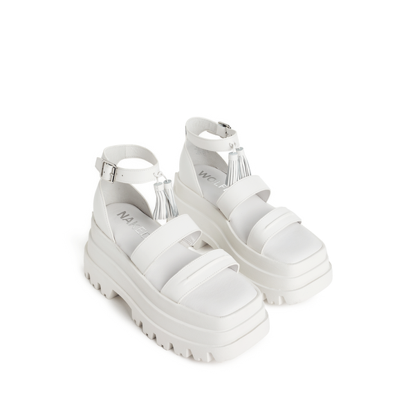 Naked Wolfe Leather Platform Sandals In White