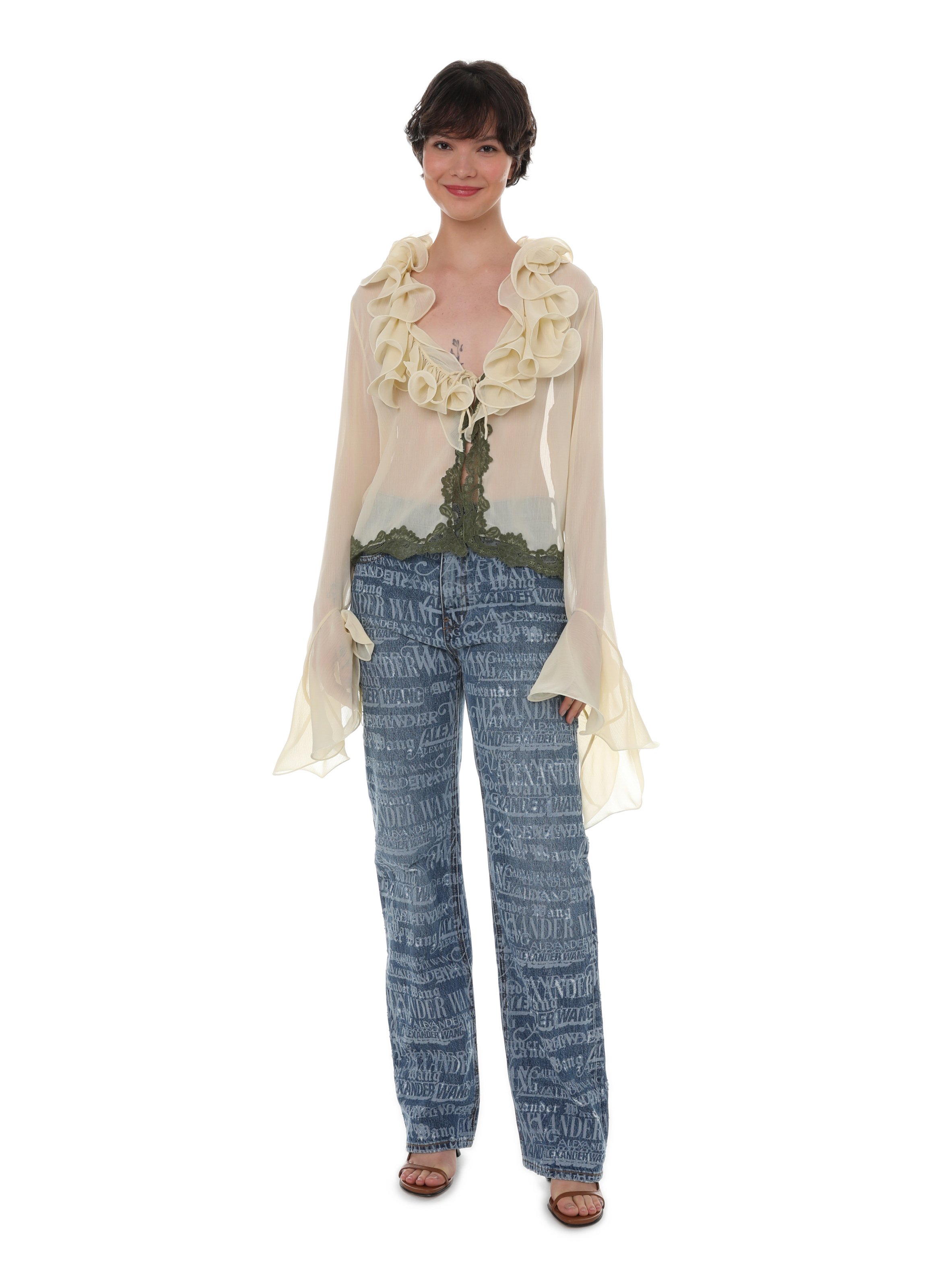 Ruffled sheer blouse VAILLANT Yellow