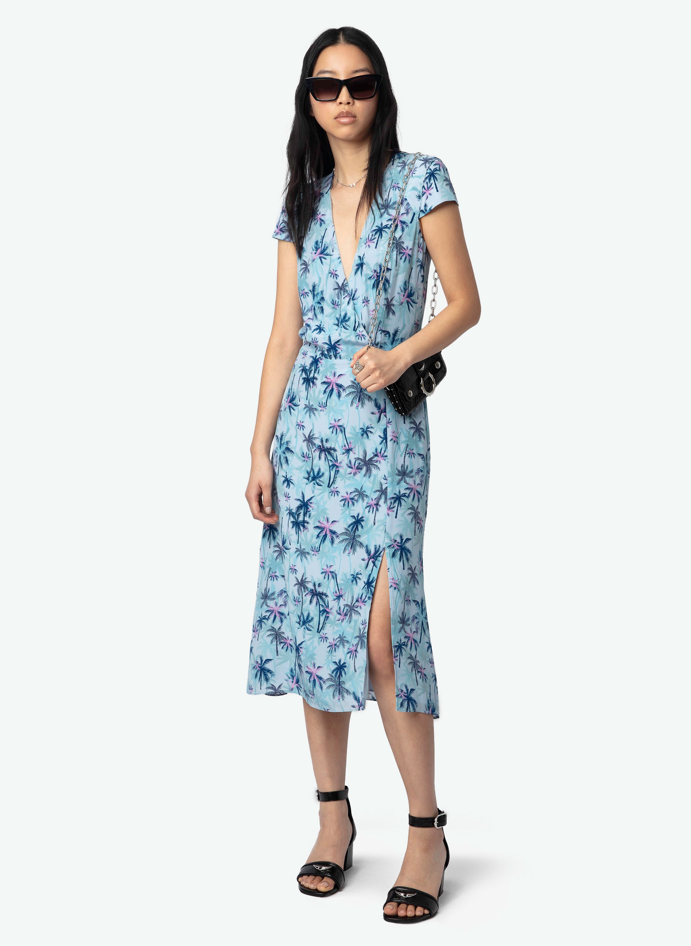 Robe midi col v en soie rapaz ZADIG&VOLTAIRE Bleu