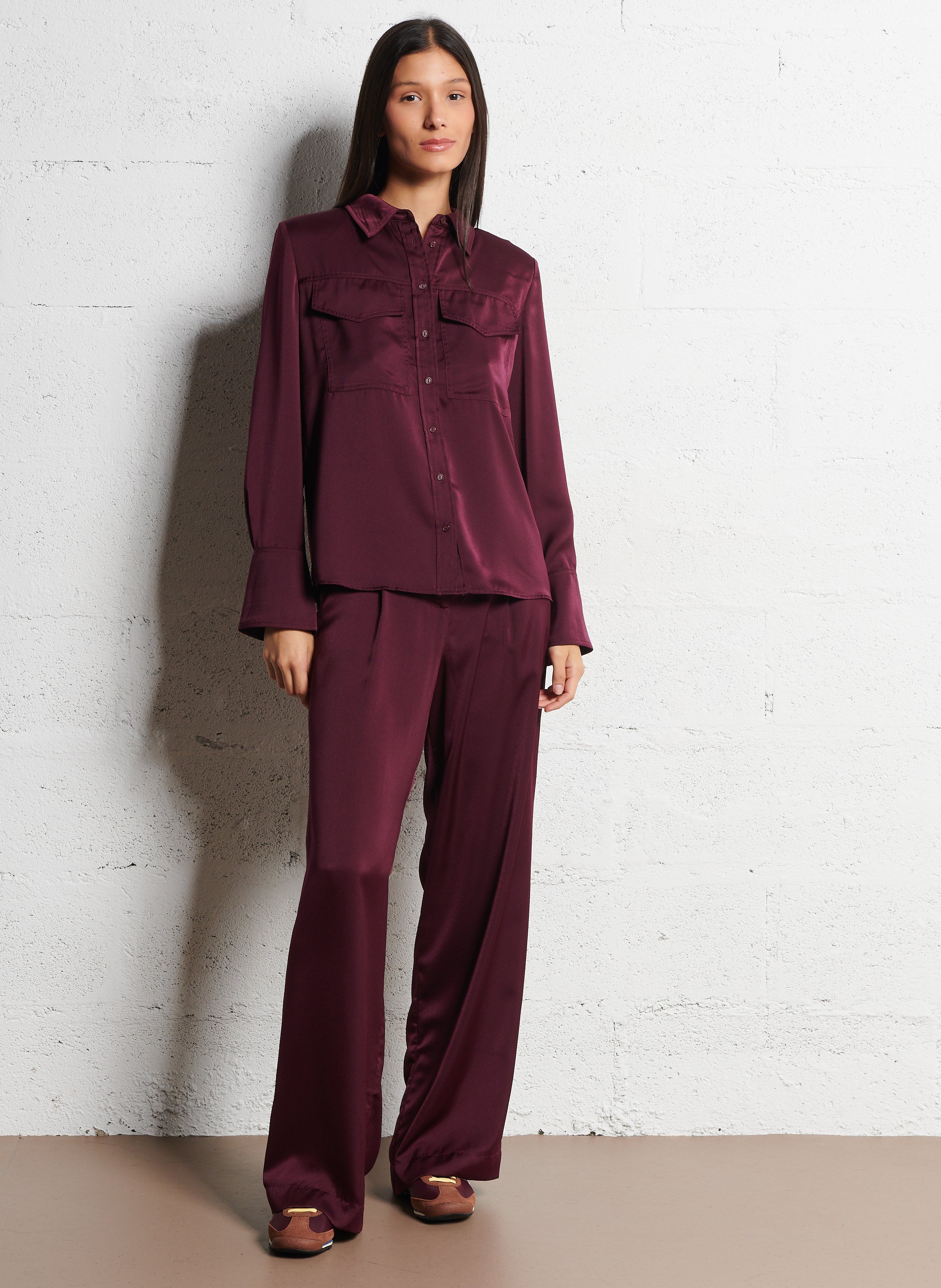 Pantalon droit satiné taille haute charly BA&SH Violet