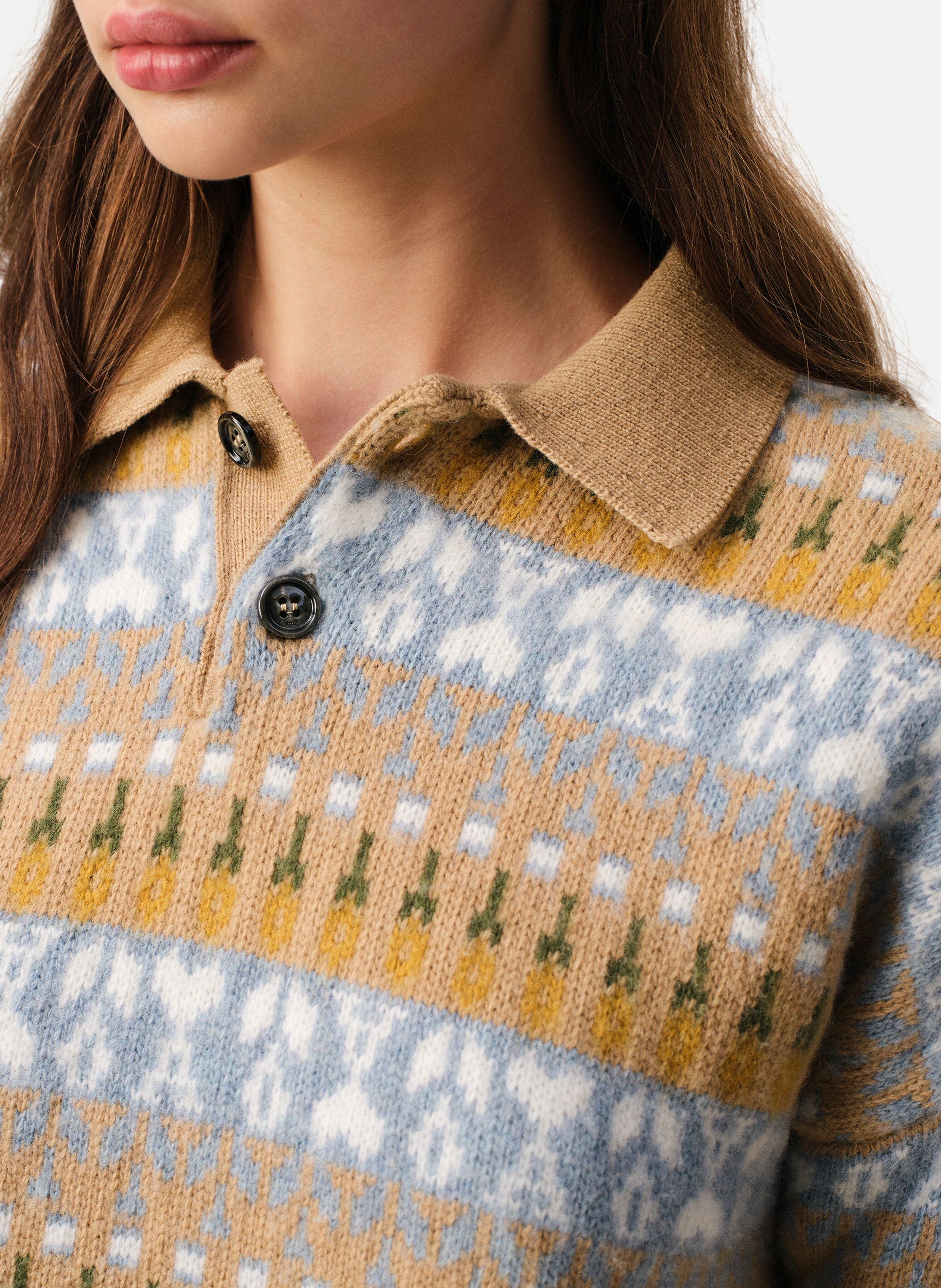 Polo jacquard en laine unisexe AMI PARIS Marron