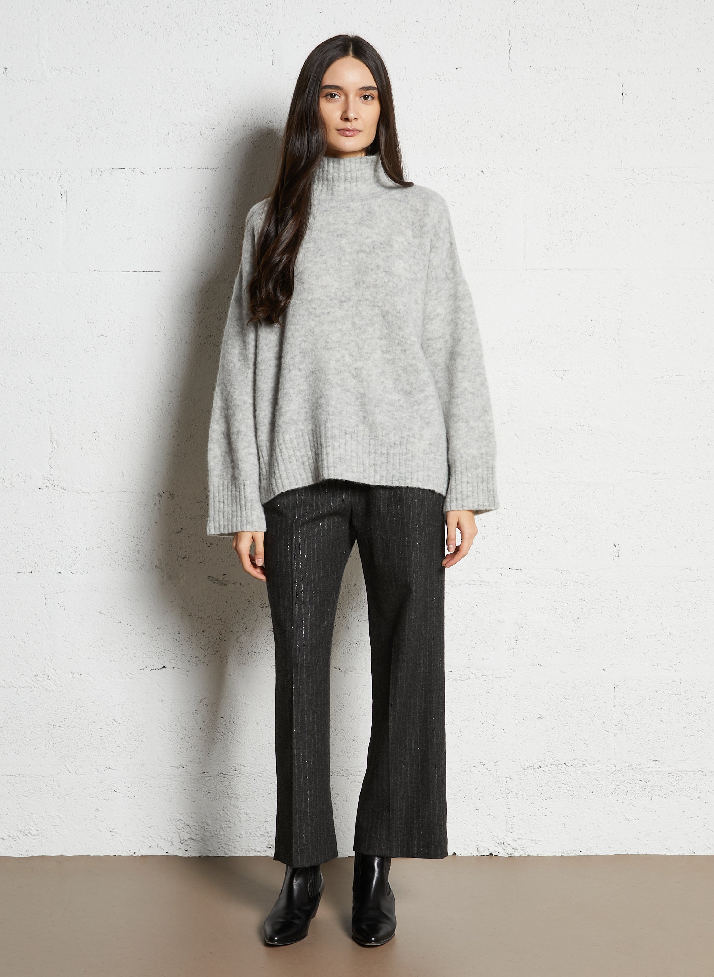 Pull col montant en maille chinée vitow Gris