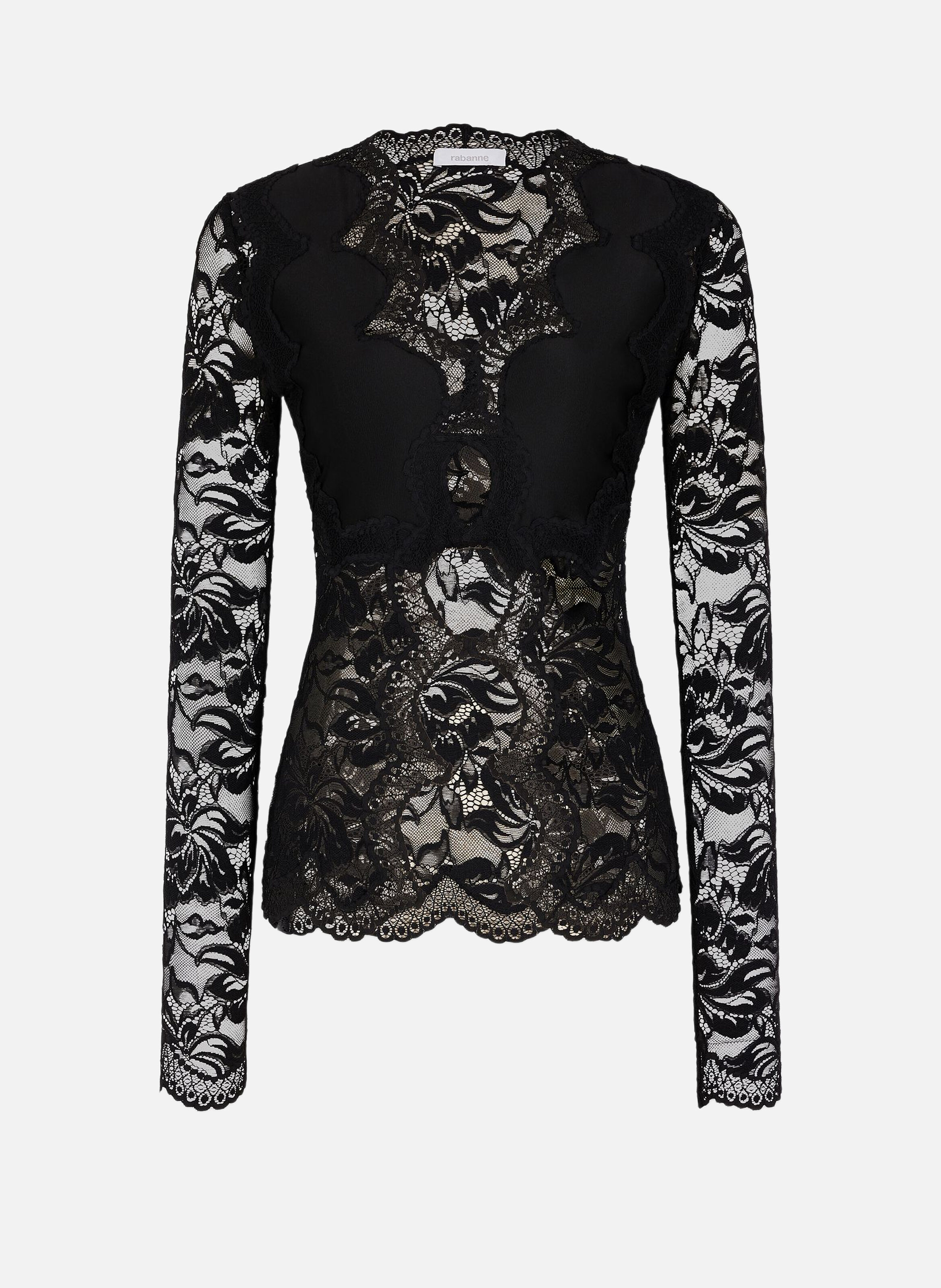 Top manches longues en dentelle RABANNE Noir