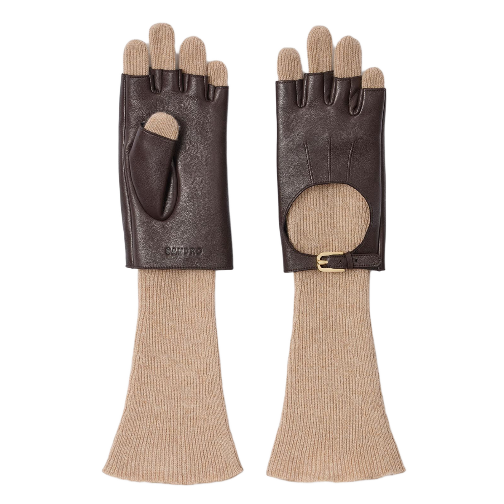 Gants en maille et cuir SANDRO Beige
