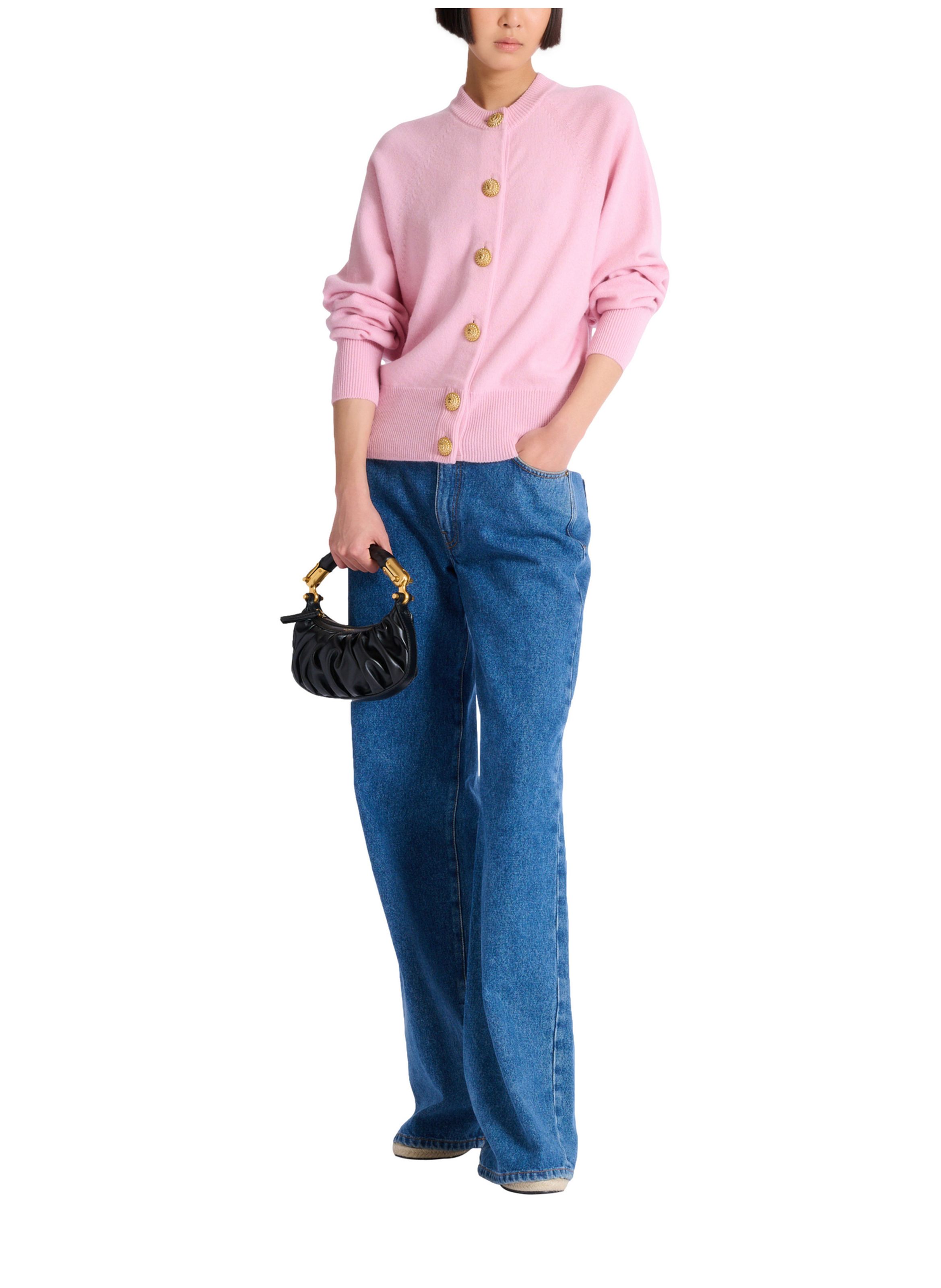 Cardigan boutonné en éco-cachemire BALMAIN Rose