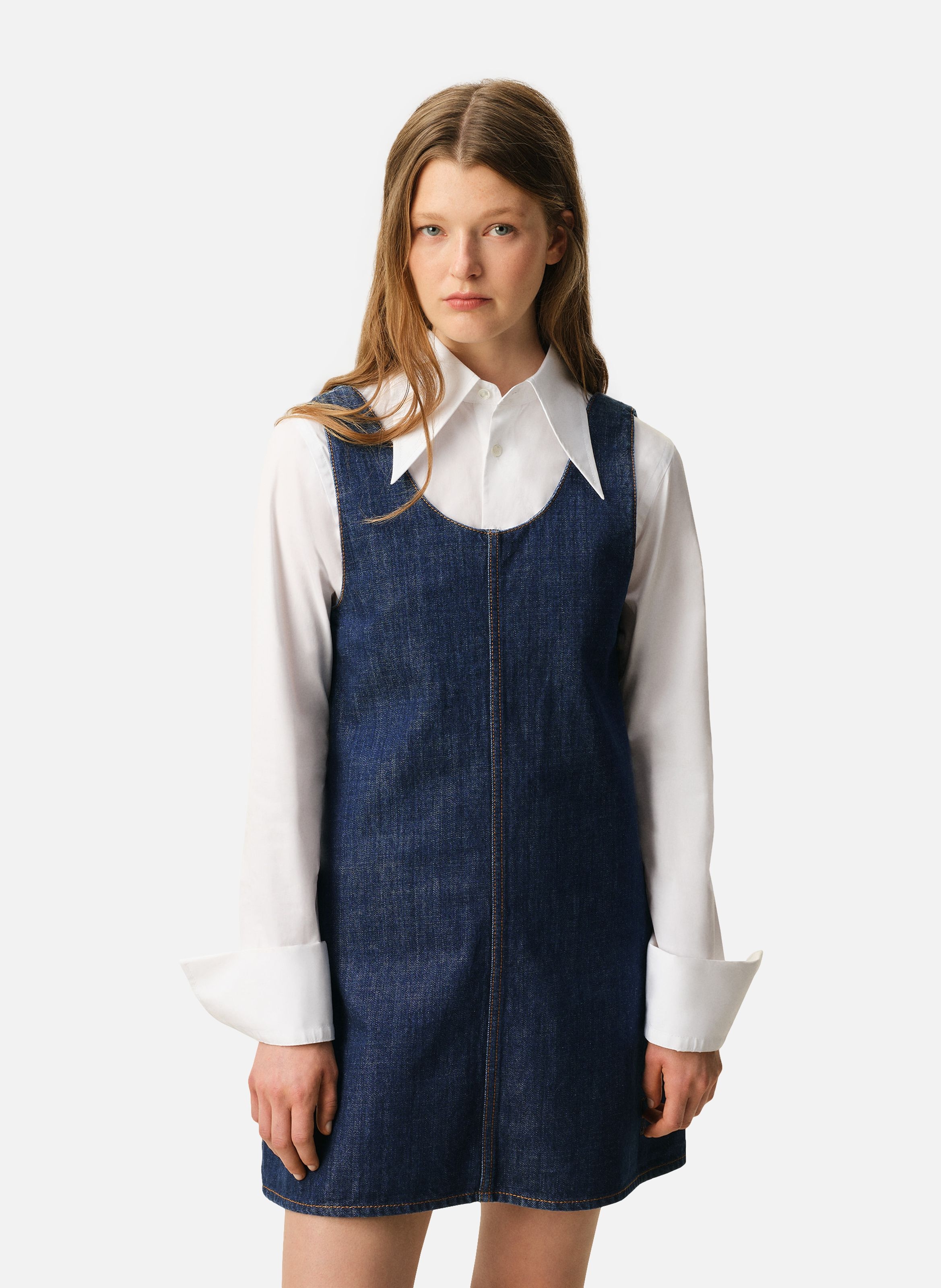 Robe courte à bretelles en coton AMI PARIS Bleu