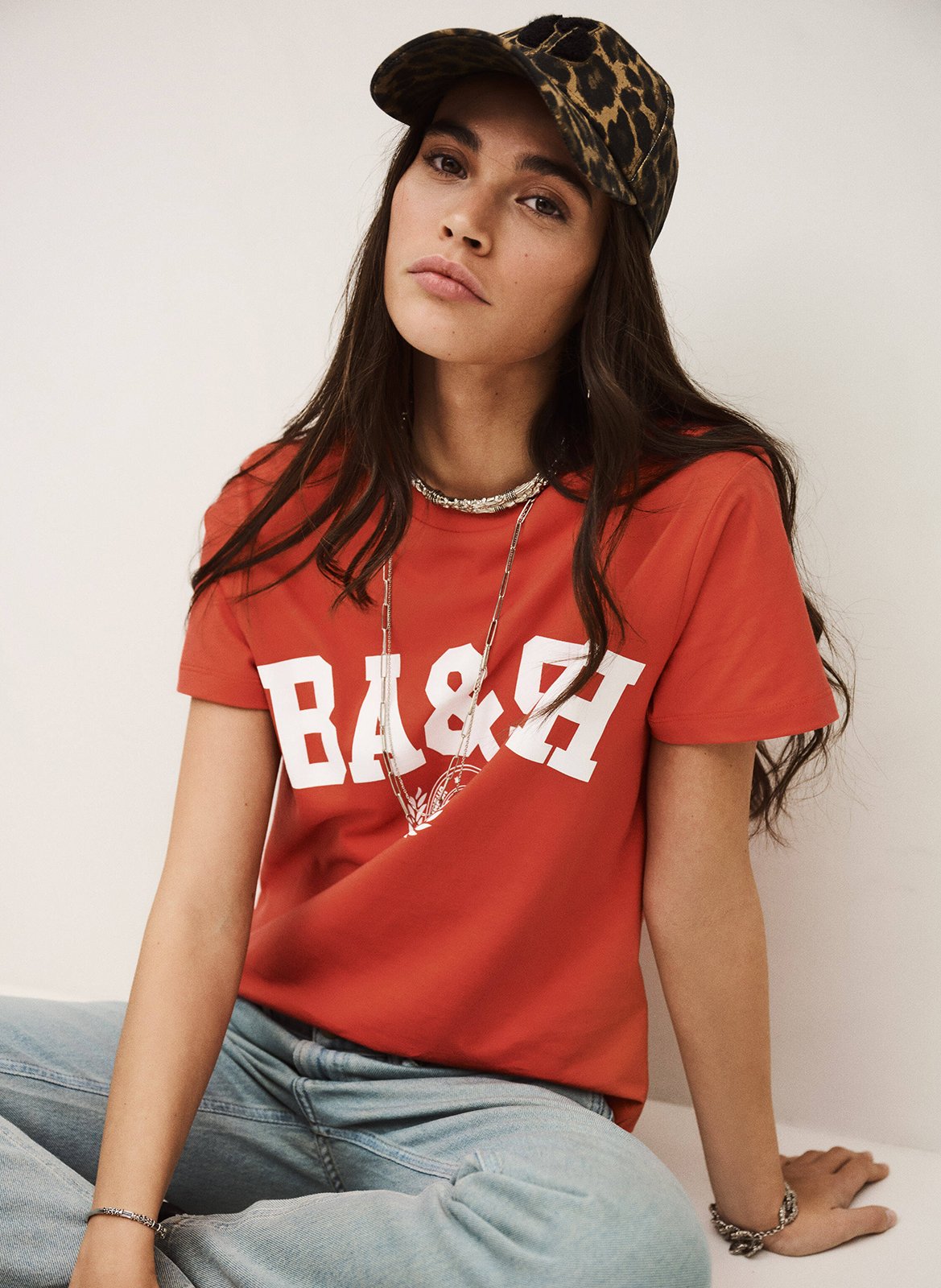 Tee-shirt droit sérigraphié en coton ioni BA&SH Rouge