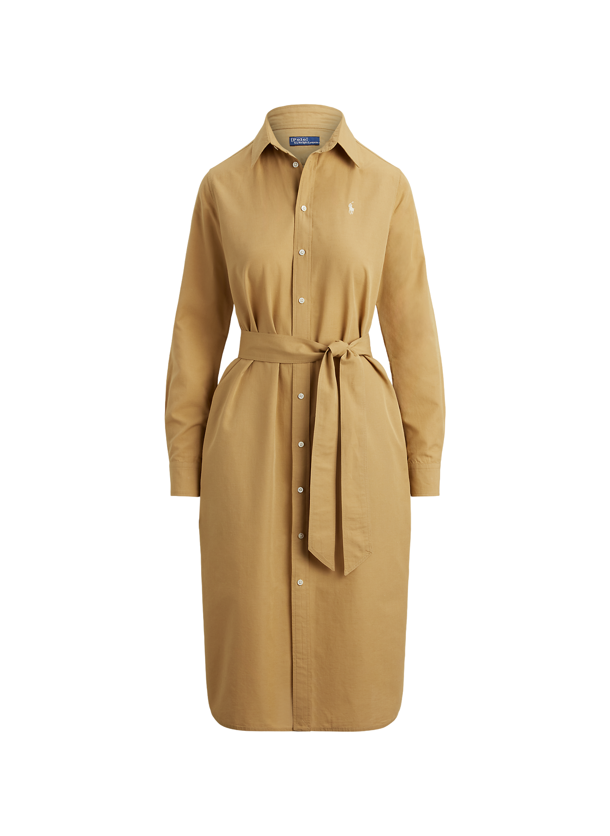 Robe chemise midi ceinturée en coton POLO RALPH LAUREN Beige