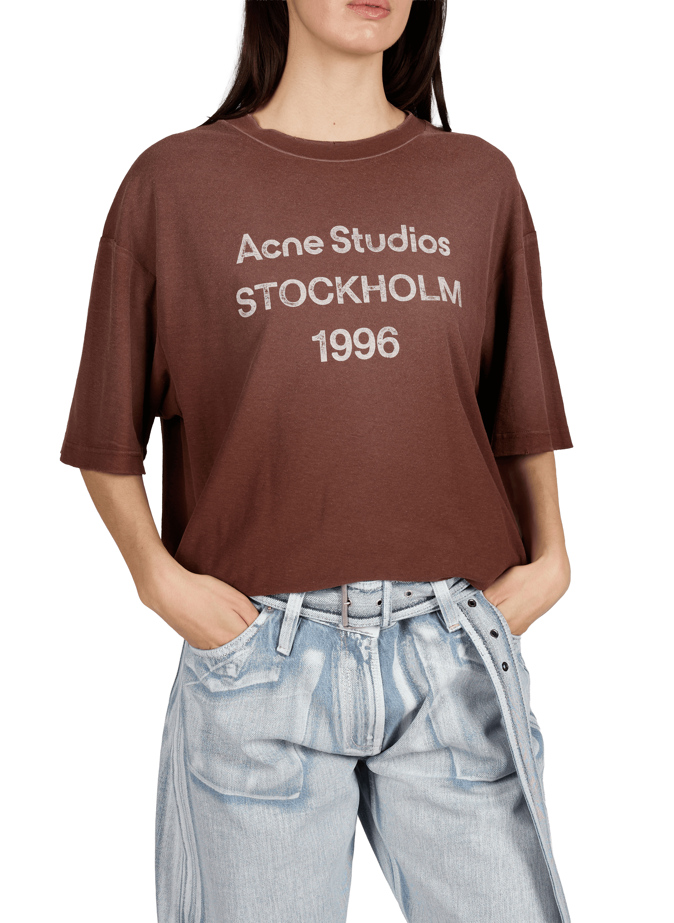 T-shirt en coton et chanvre ACNE STUDIOS Marron